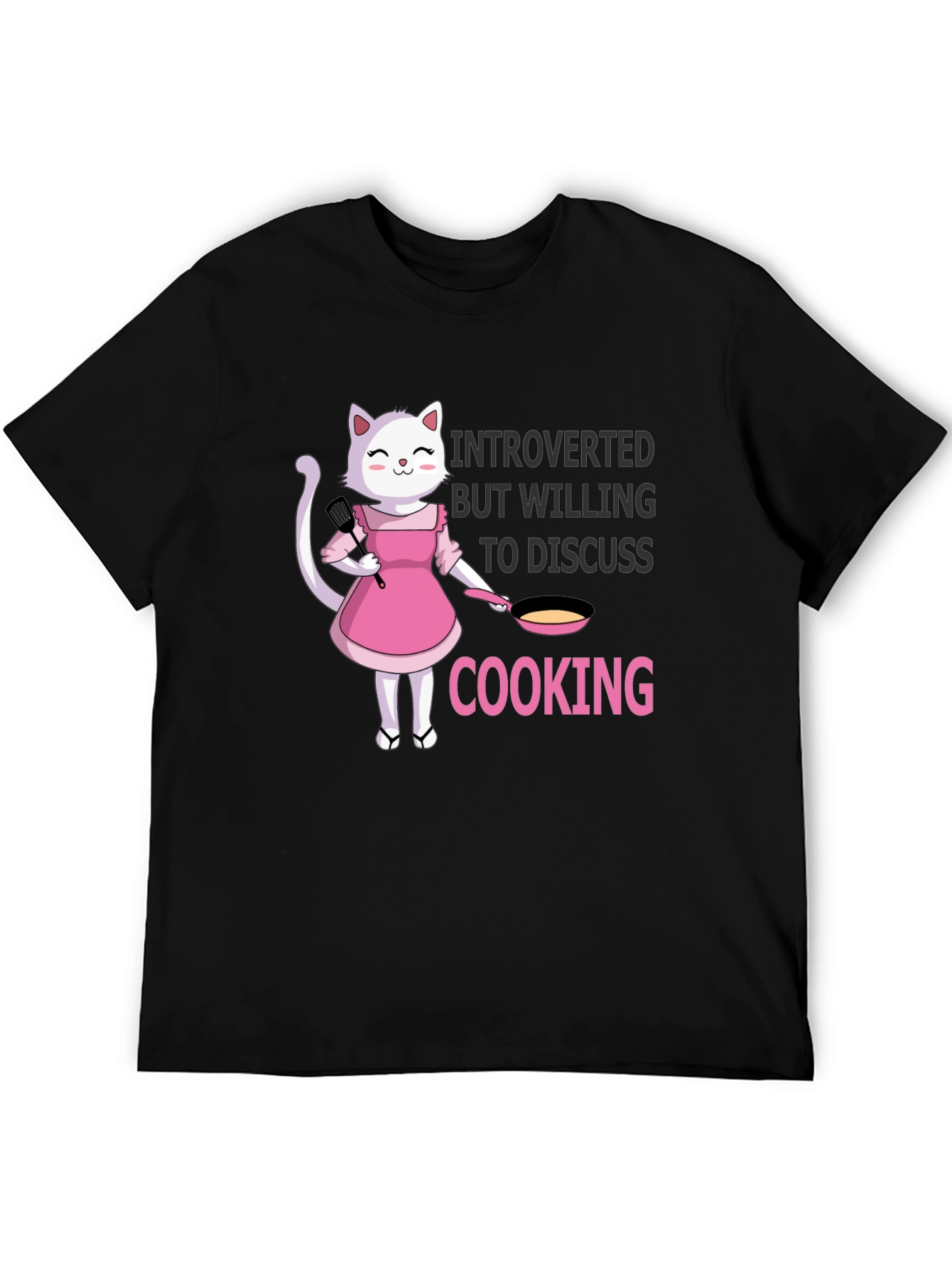 Black Introverted Cooking Cat T-Shirt view 5