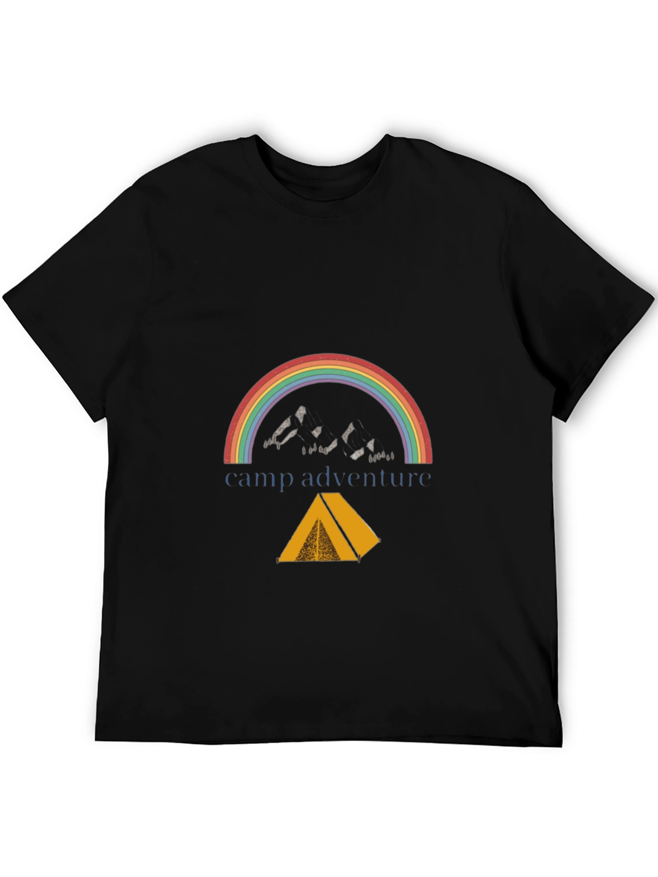 Black Camp Adventure Black T-Shirt, Rainbow Mountain Tent Design view 5
