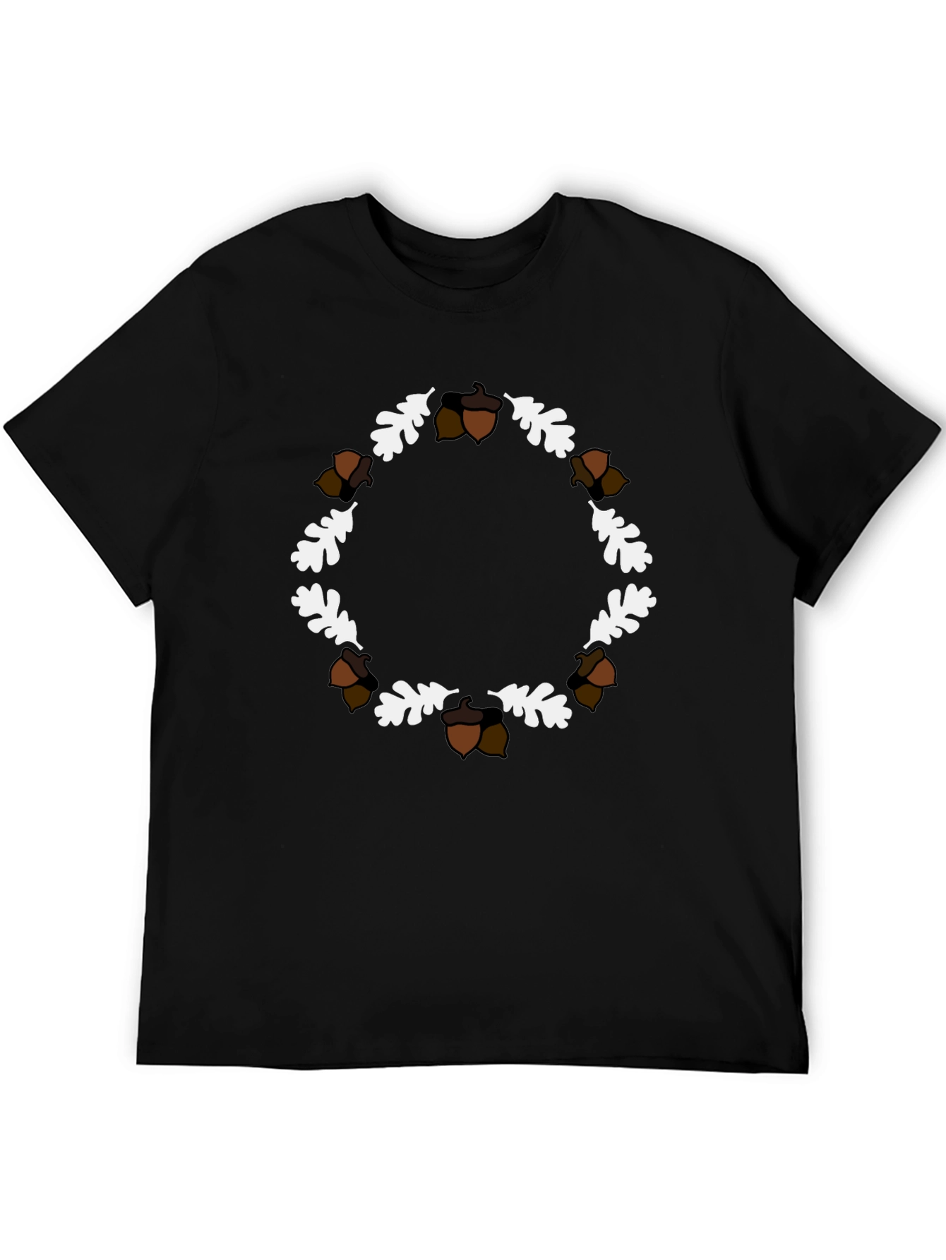 Black Autumn Acorn & Oak Leaf Wreath T-Shirt view 5