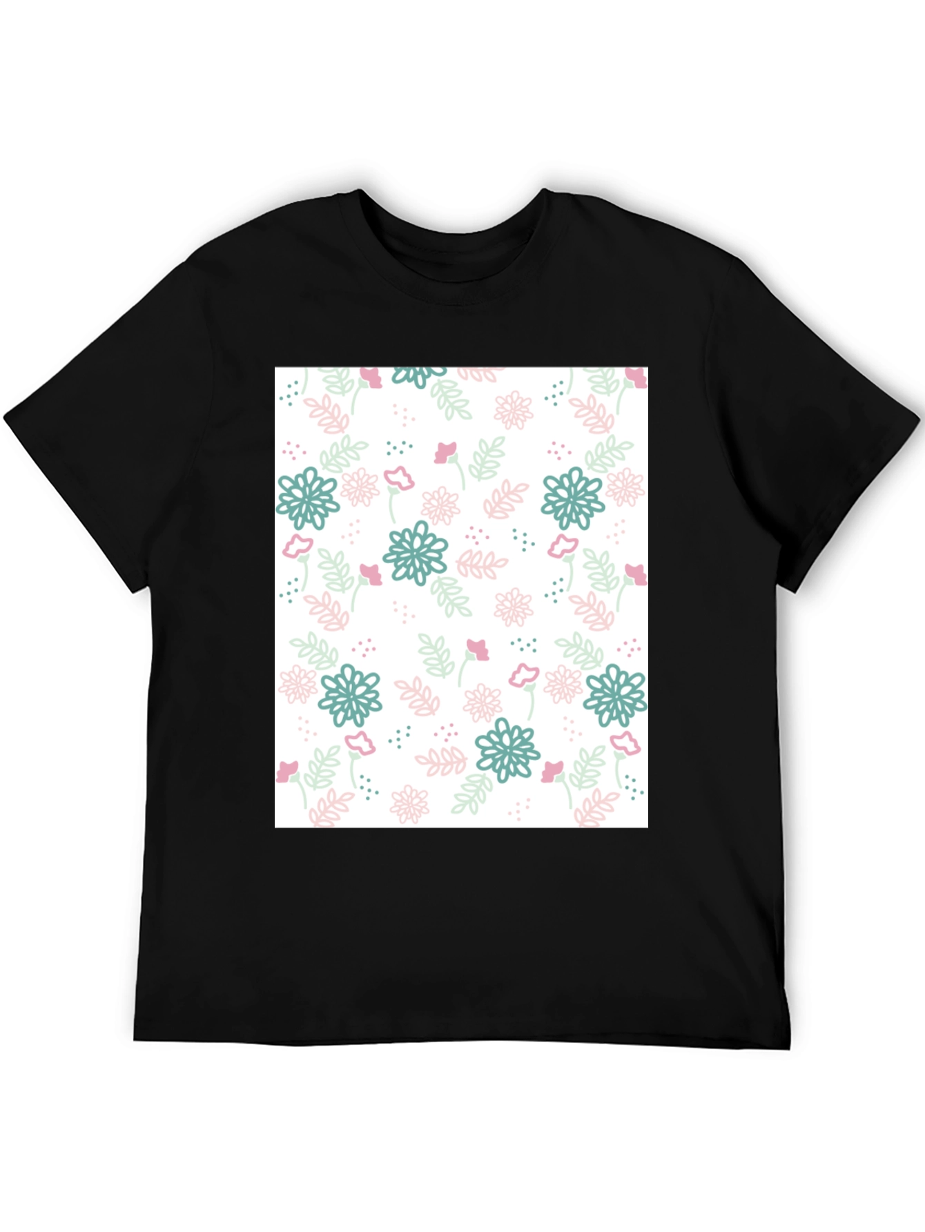 Black Floral Pattern Black T-Shirt - Stylish Casual Wear view 5