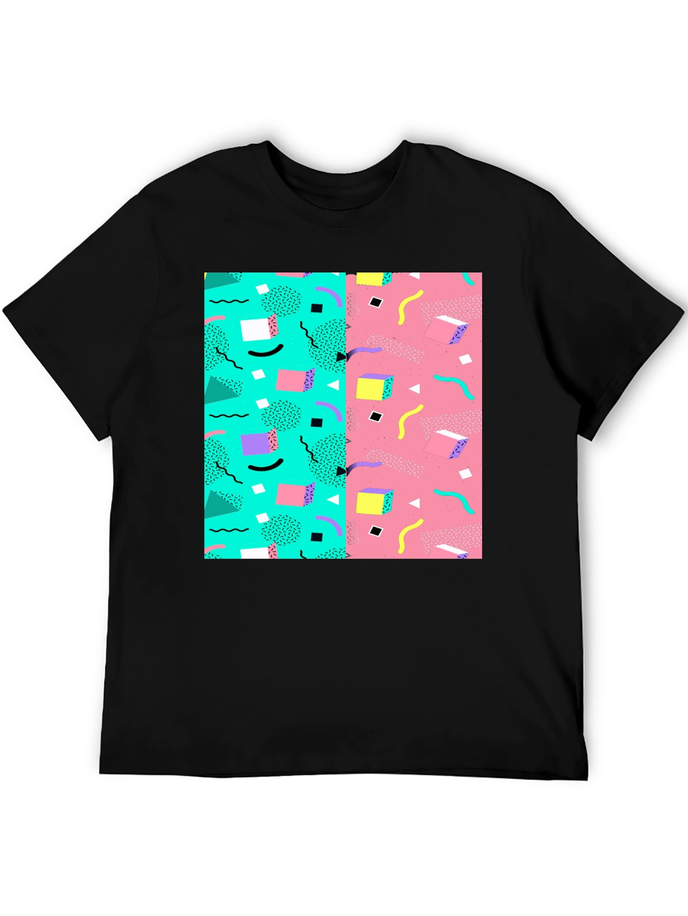 Black Retro 90s Pattern T-Shirt - Black Cotton Tee view 5