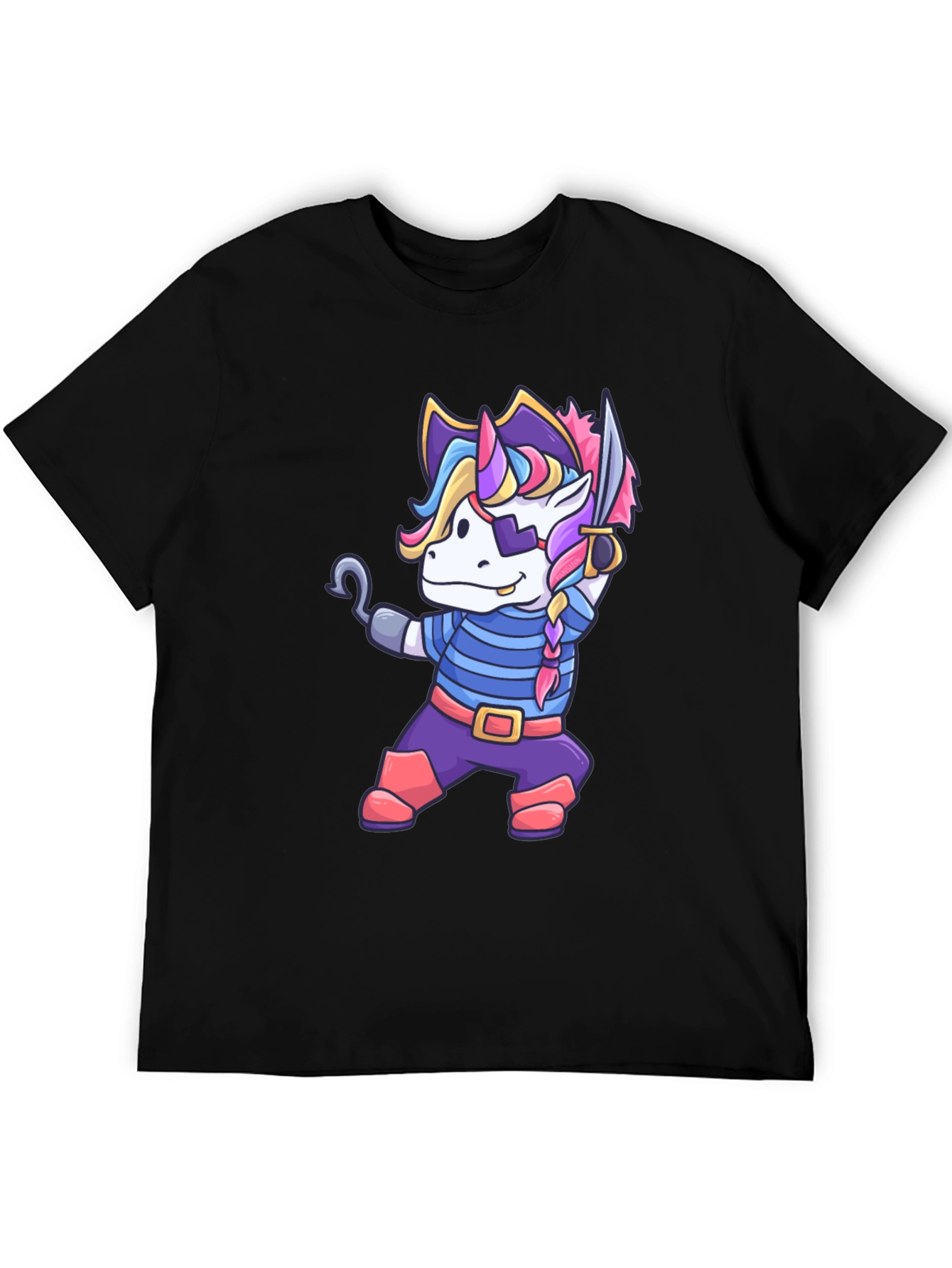 Black Unicorn Pirate T-Shirt - Cartoon Graphic Tee view 5
