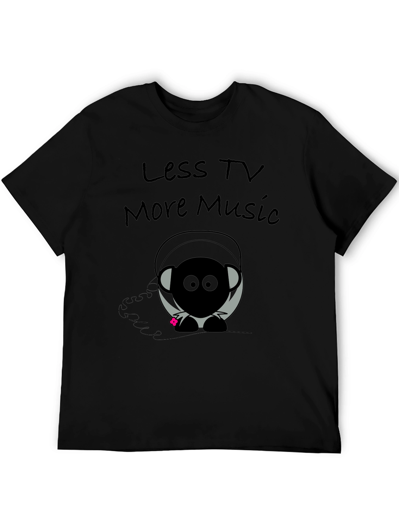 Black Less TV More Music Graphic T-Shirt view 5