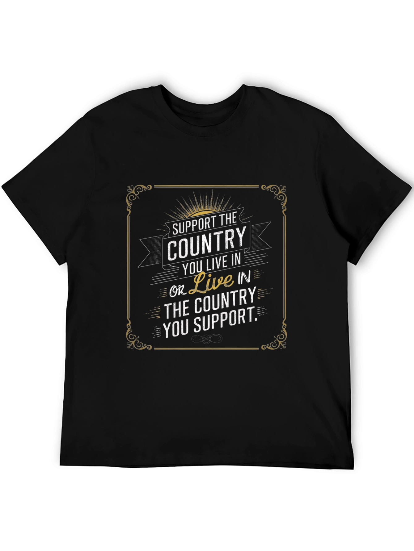 Black Patriotic Support Country T-Shirt - Live In Or Support view 5
