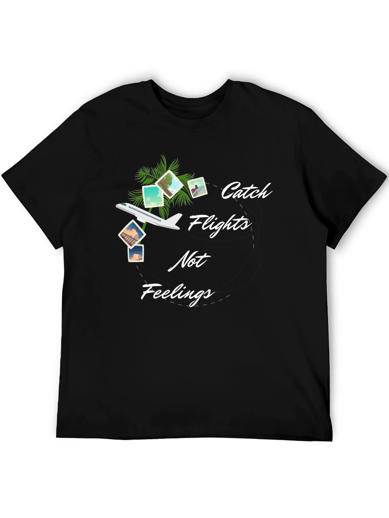 Black Catch Flights Not Feelings Graphic Tee view 5
