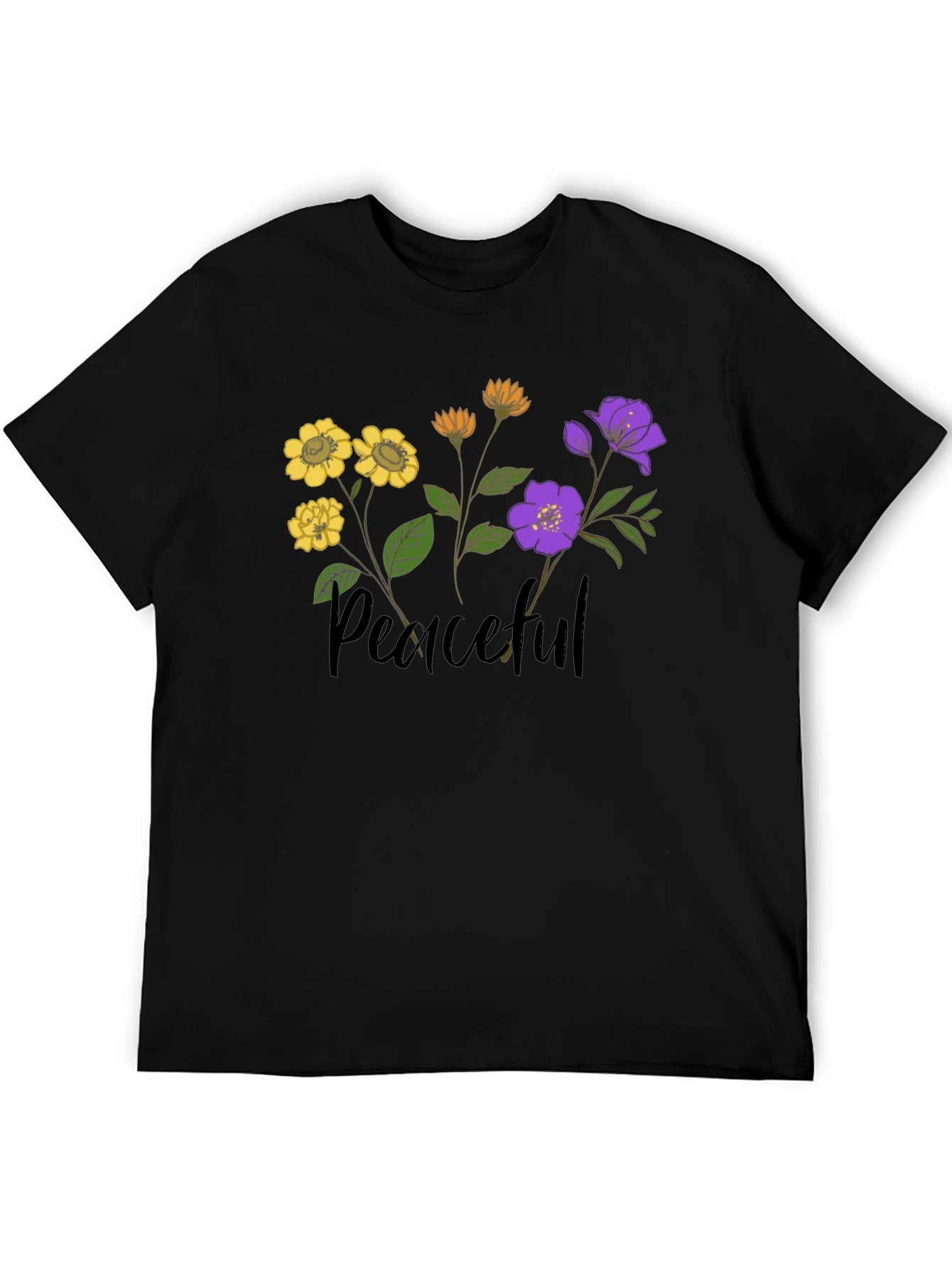 Black Peaceful Flower Graphic Tee view 5