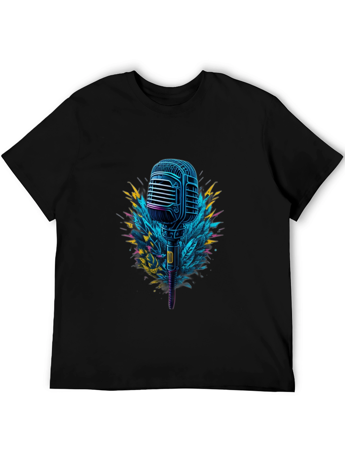 Black Retro Microphone Graphic Tee - Cool Musician Style view 5