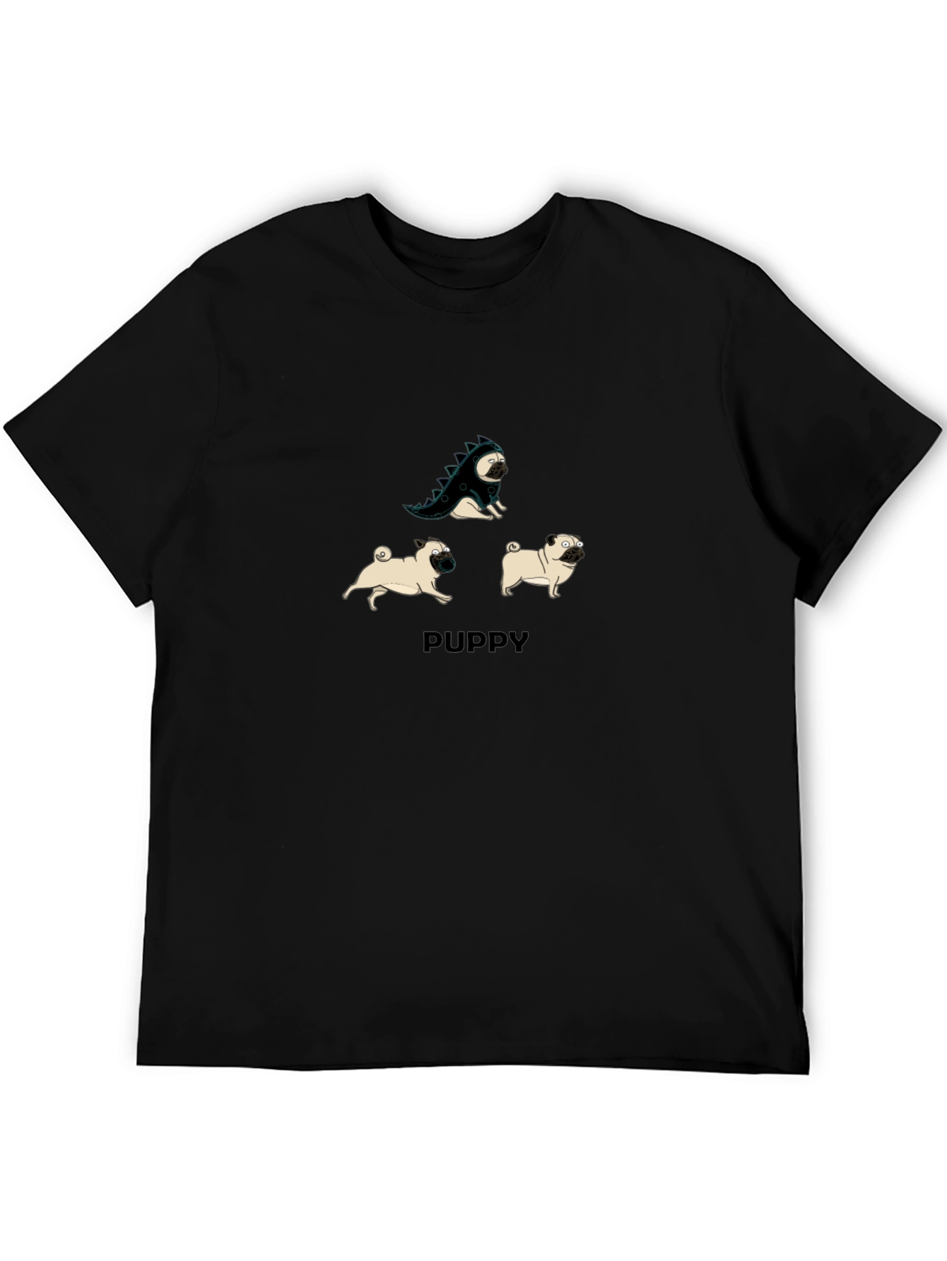 Black Puppy Pug T-Shirt: Dino & Friends Graphic Tee view 5