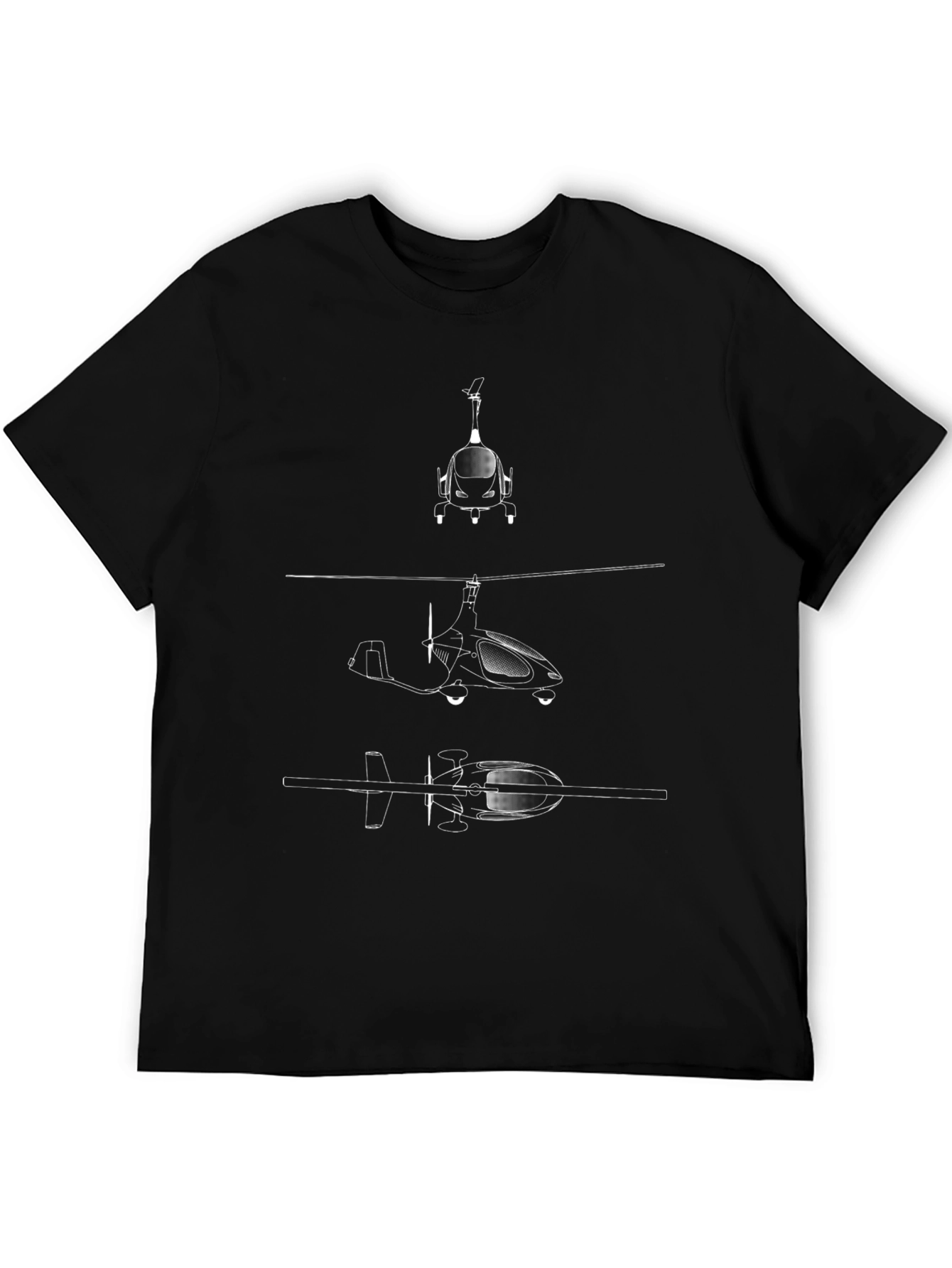 Black Gyroplane Blueprint Black T-Shirt view 5