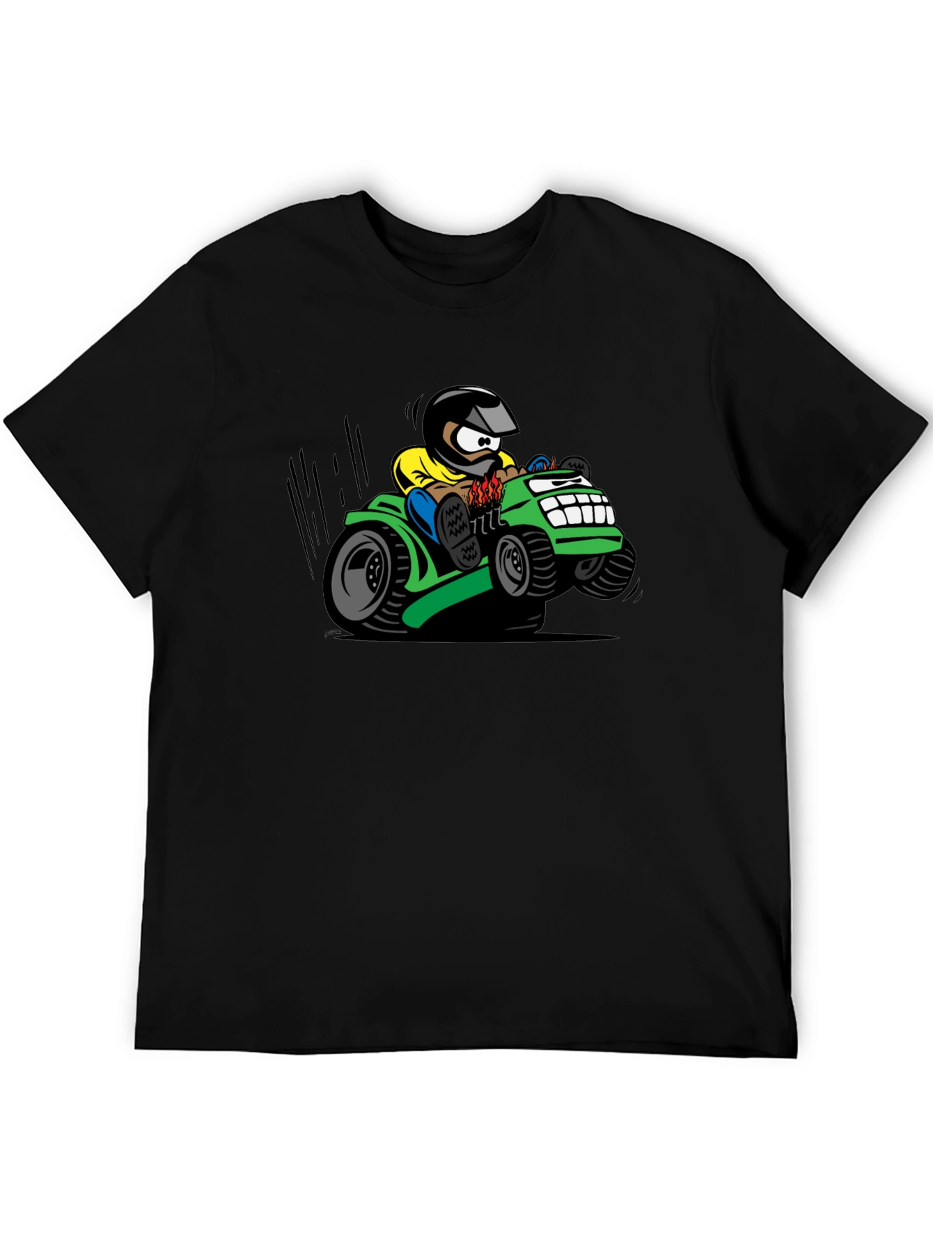 Black Cartoon Lawn Mower Rider Graphic Tee view 5