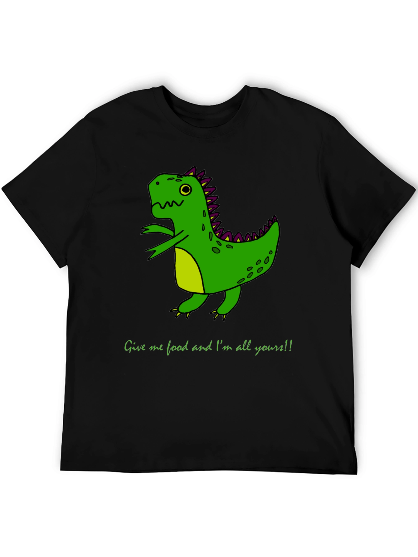 Black Funny Dinosaur Graphic Tee - Give me Food! view 5