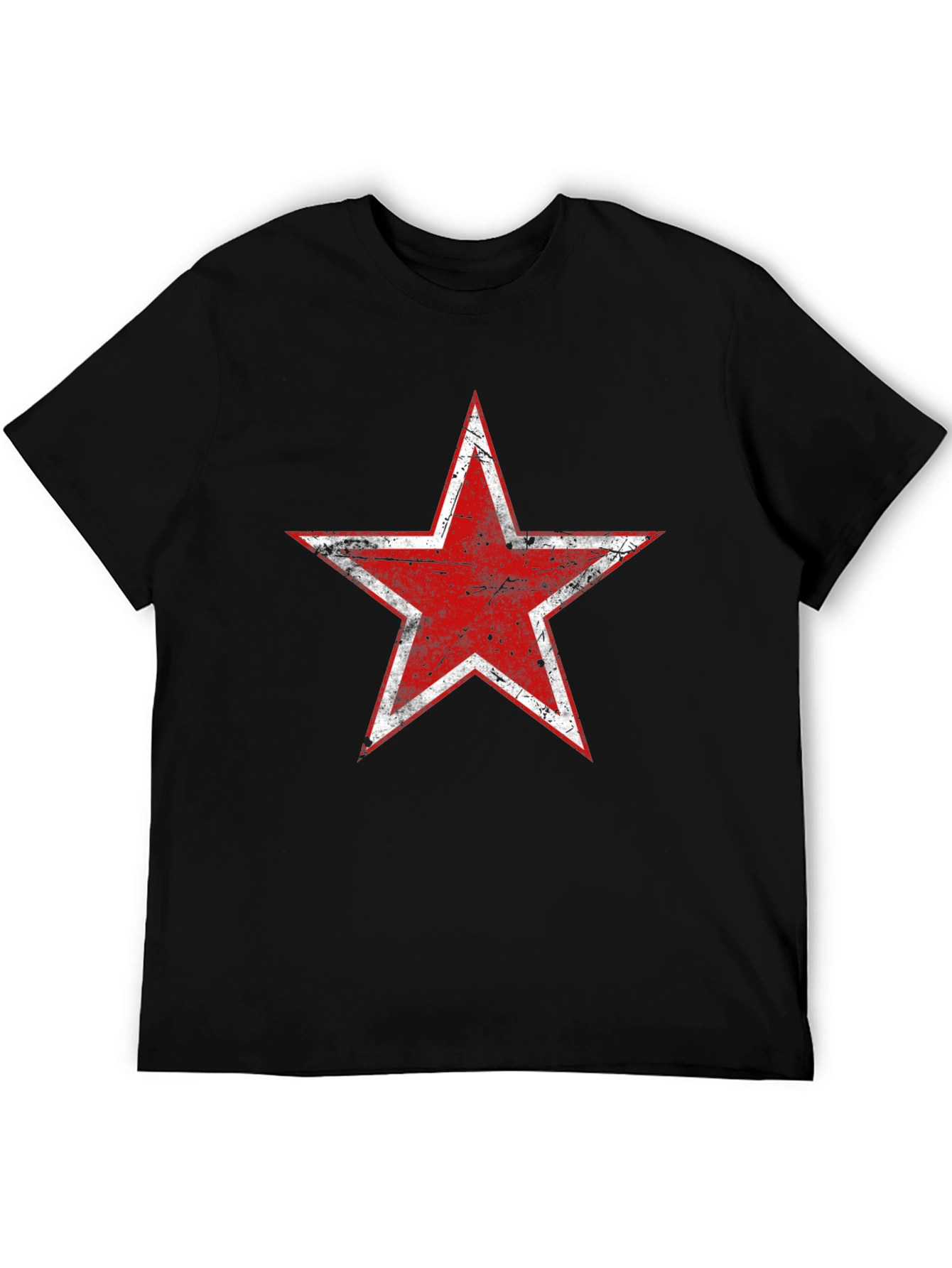 Black Distressed Red Star Graphic Black T-Shirt view 5