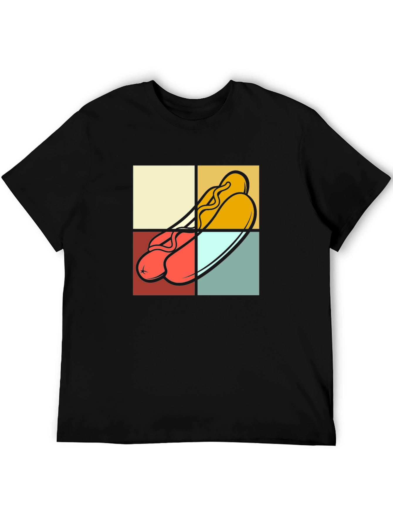 Black Retro Hotdog Graphic T-Shirt - Black Cotton Tee view 5
