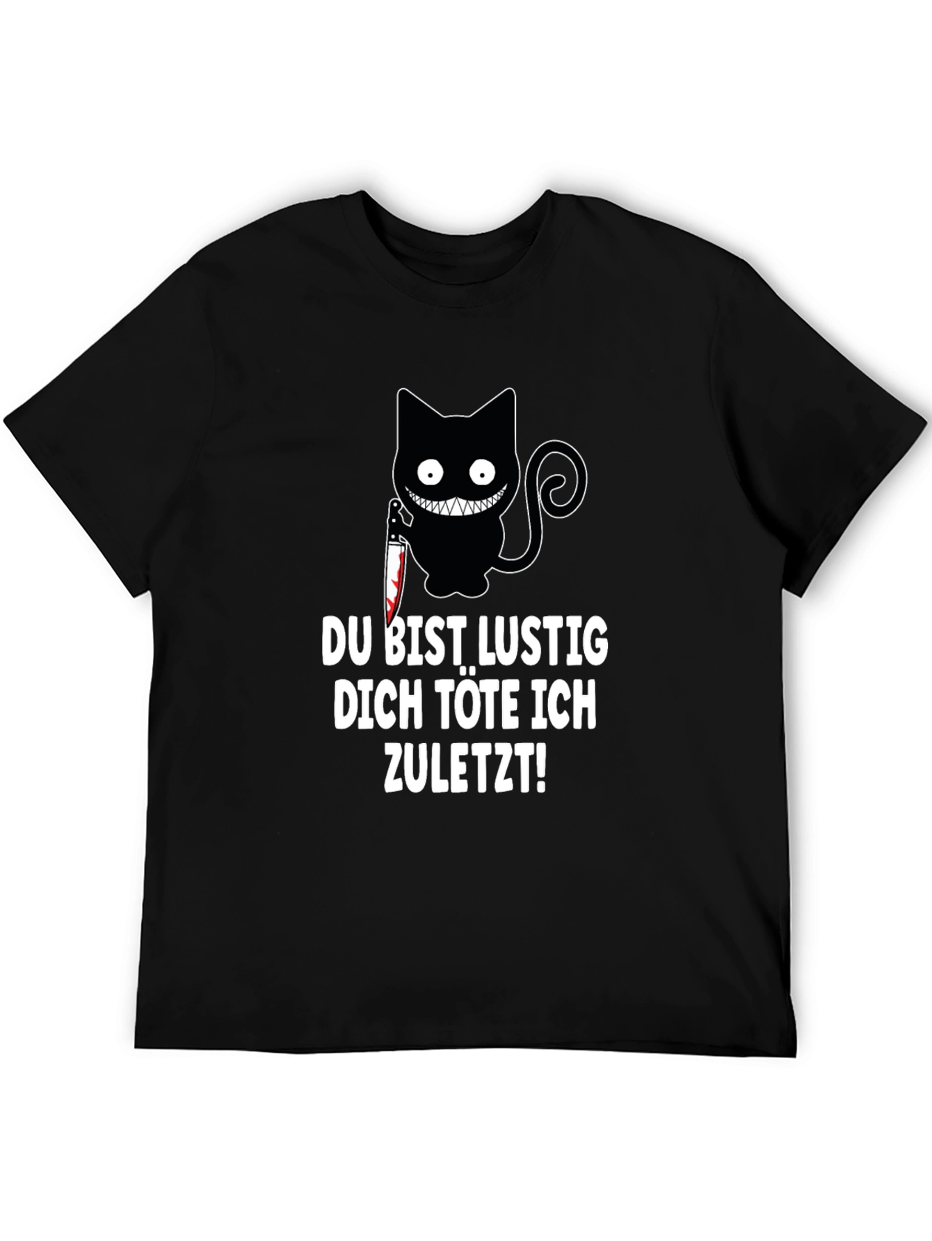Black Creepy Cat Knife T-Shirt: Du Bist Lustig... view 5