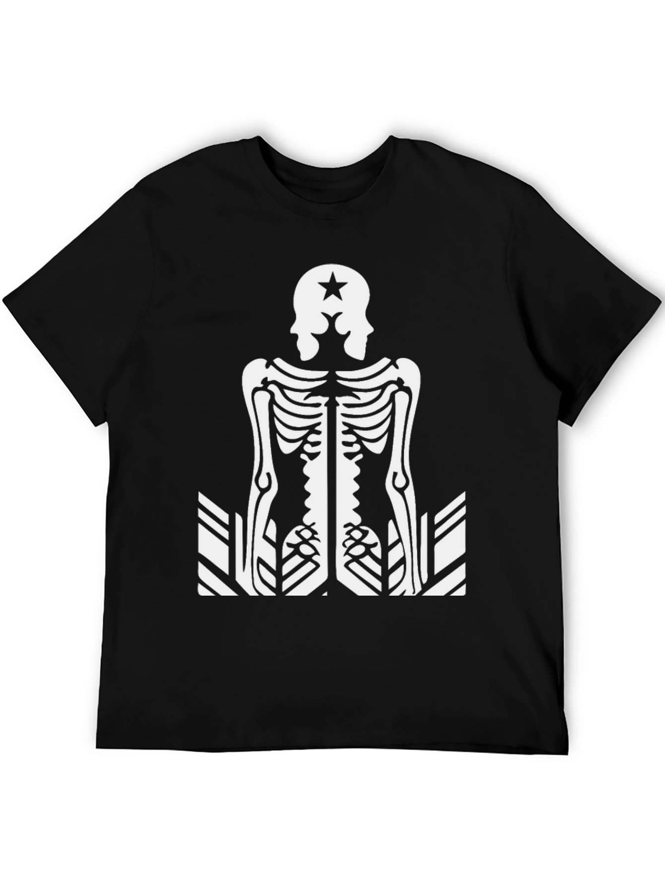 Black Skeleton Double Head Star Black Graphic Tee view 5