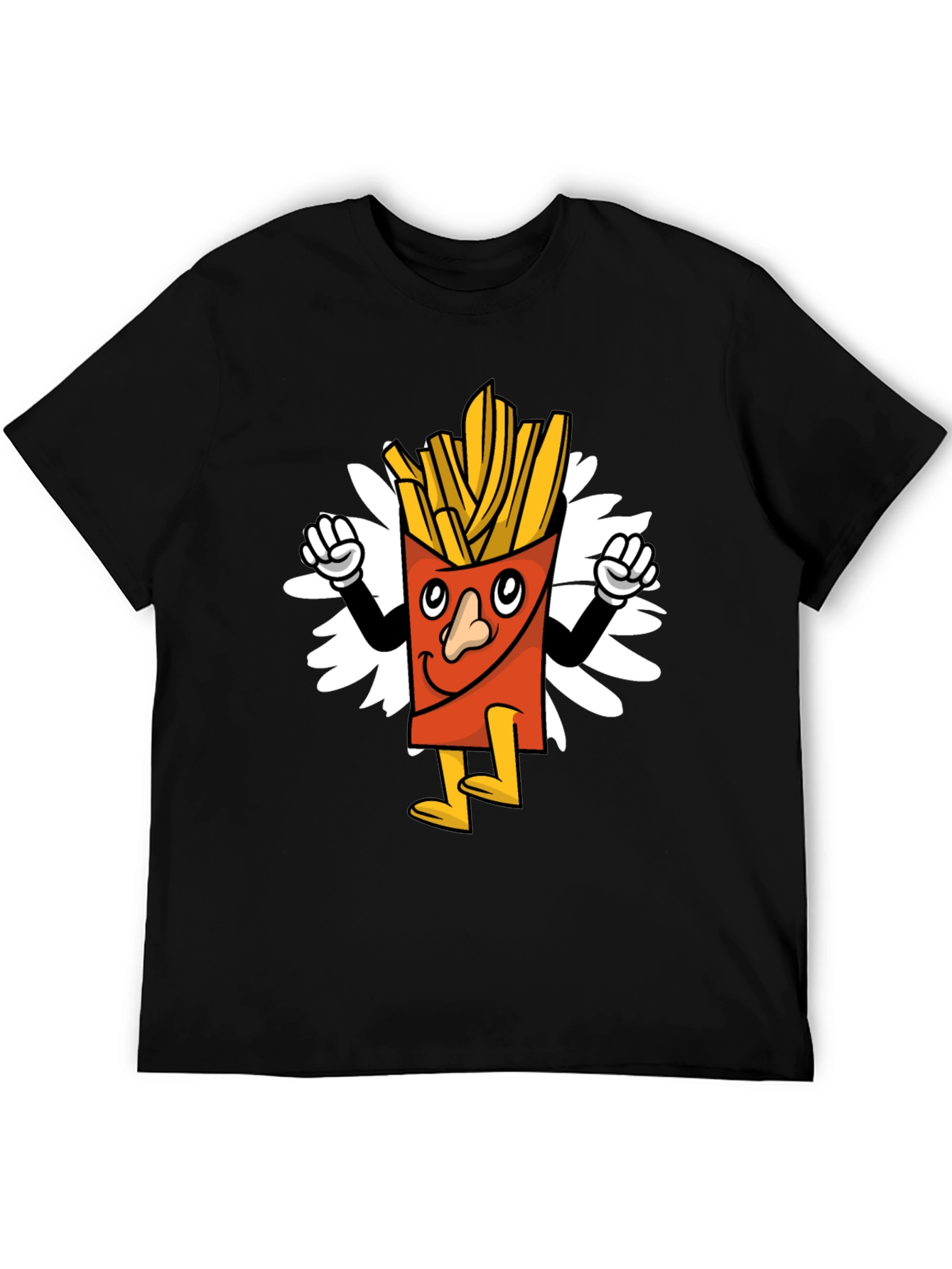 Black Cartoon Fries Graphic Tee - Black Casual T-Shirt view 5
