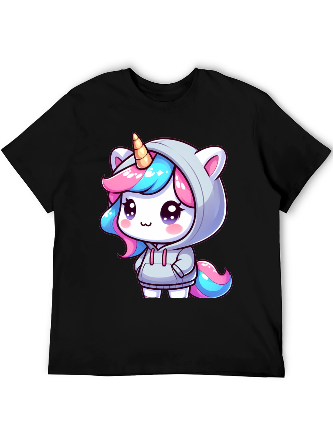 Black Unicorn Hoodie Graphic Tee - Men's Black T-Shirt view 5