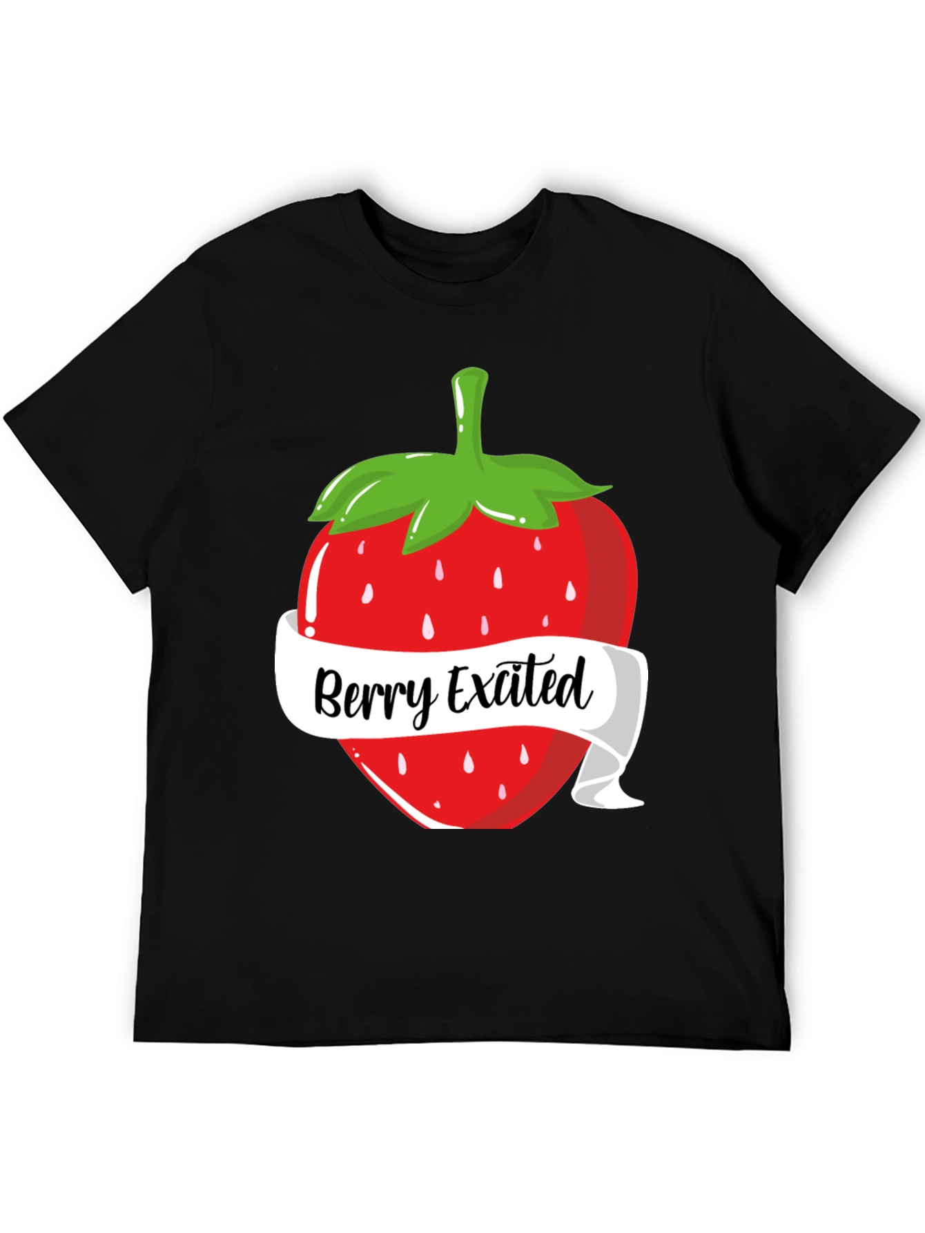 Black Berry Excited T-Shirt: Fun Strawberry Design view 5