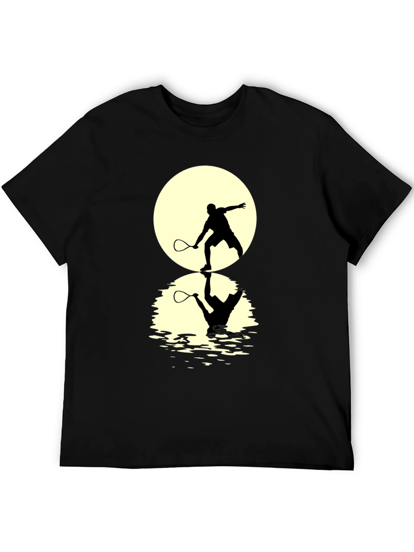 Black Squash Player Moon Reflection Graphic T-Shirt view 5