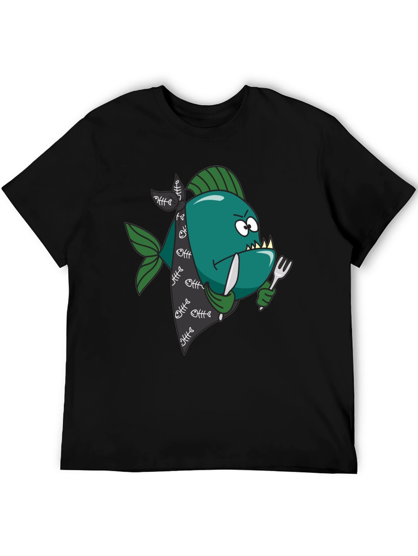 Black Cartoon Piranha T-Shirt - Graphic Print view 5