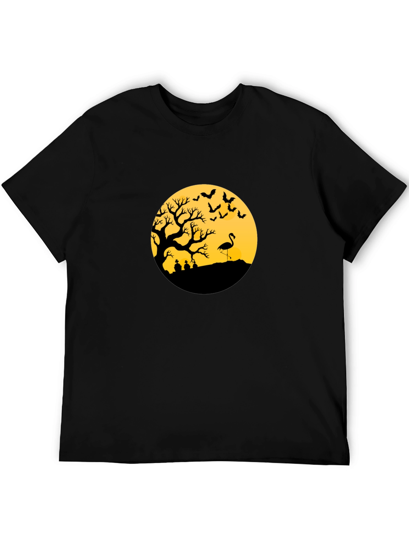 Black Halloween Tree Flamingo Tee view 5