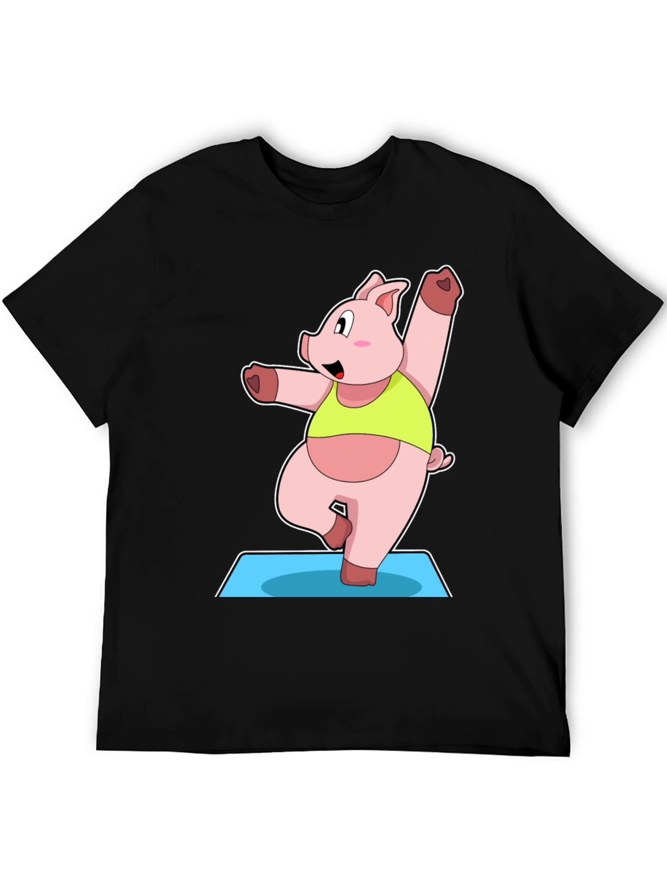 Black Yoga Pig Black T-Shirt - Funny Cartoon Animal Tee view 5