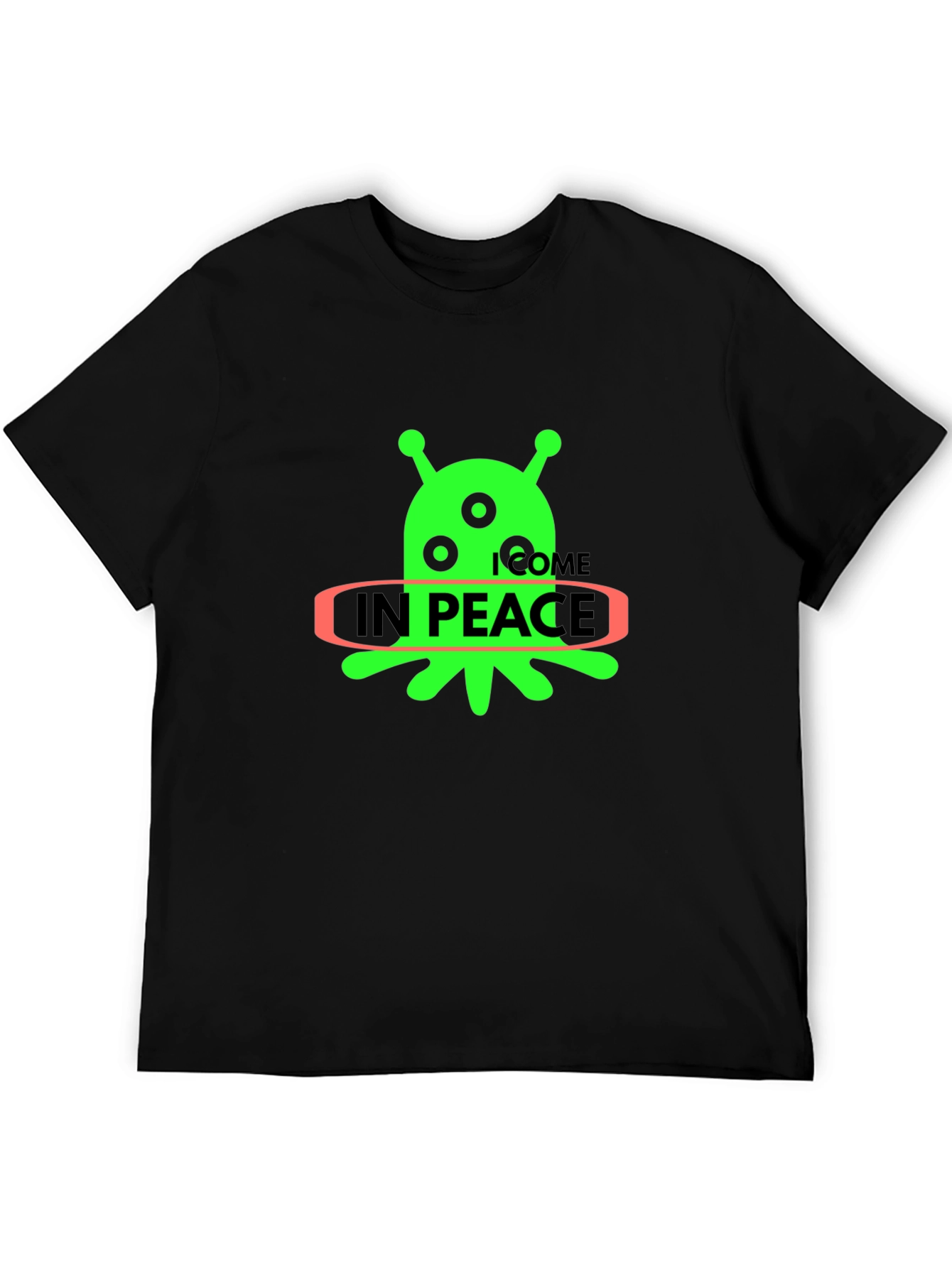 Black Alien "In Peace" Graphic T-Shirt - Black Cotton Blend view 5