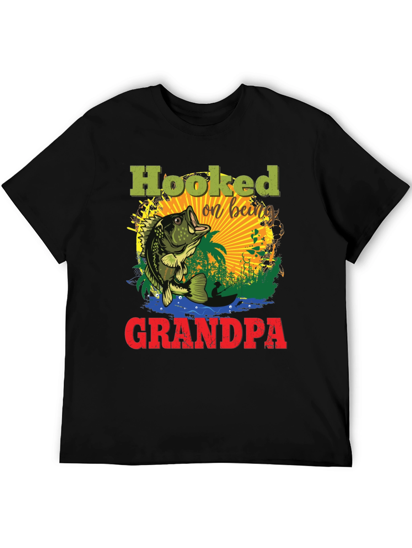 Black Hooked on Being Grandpa Fishing T-Shirt view 5