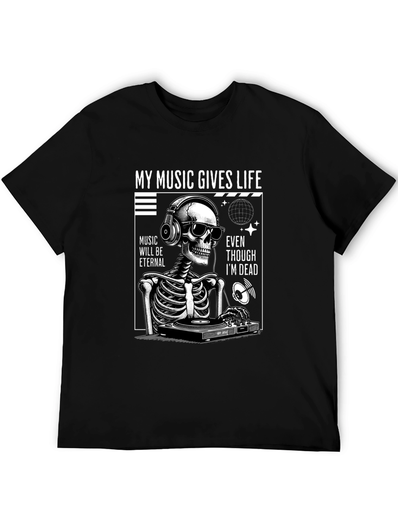Black Music Gives Life Skeleton DJ Graphic T-Shirt view 5