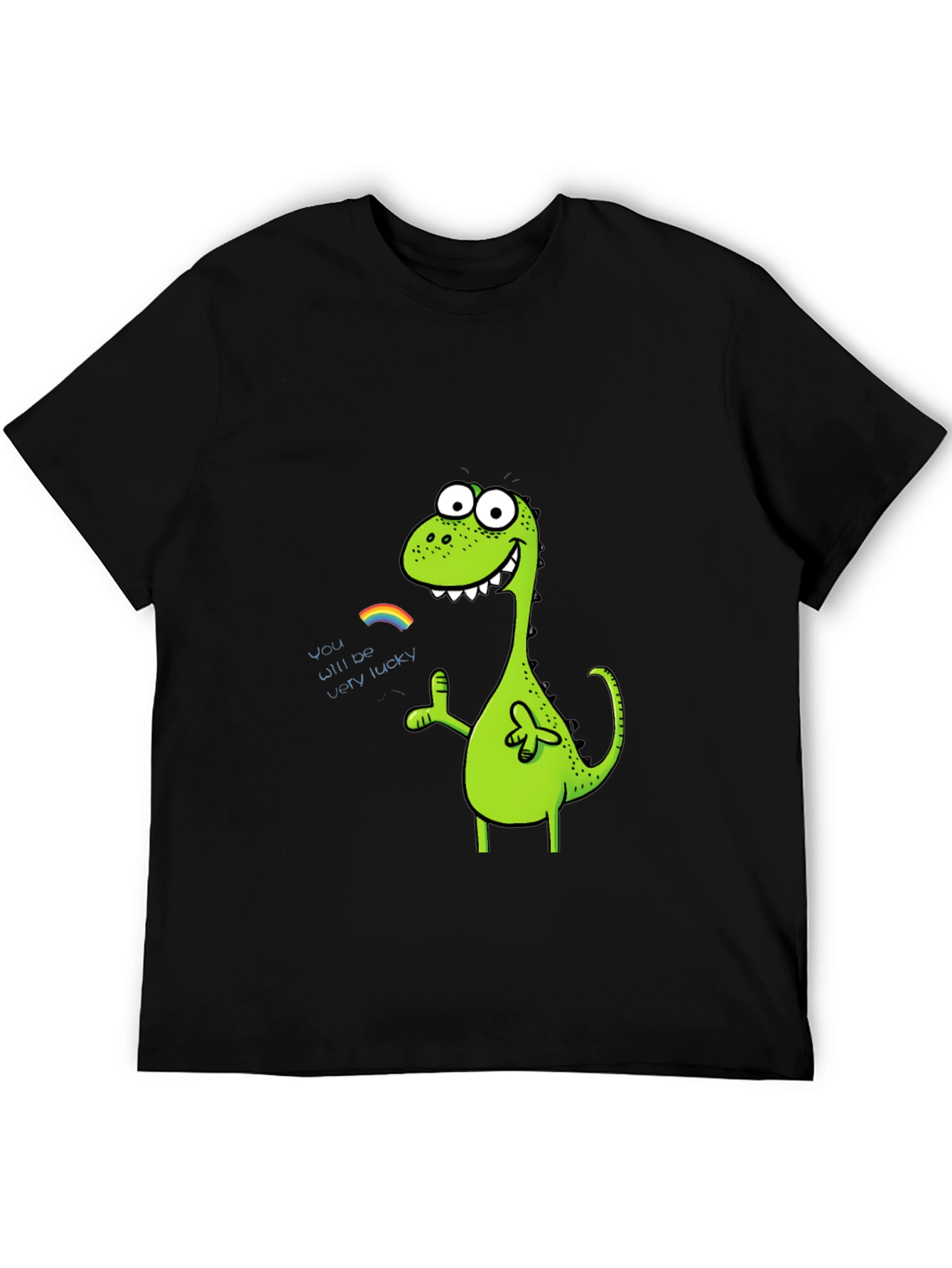 Black Lucky Dinosaur Graphic Tee - Black Cotton Blend view 5