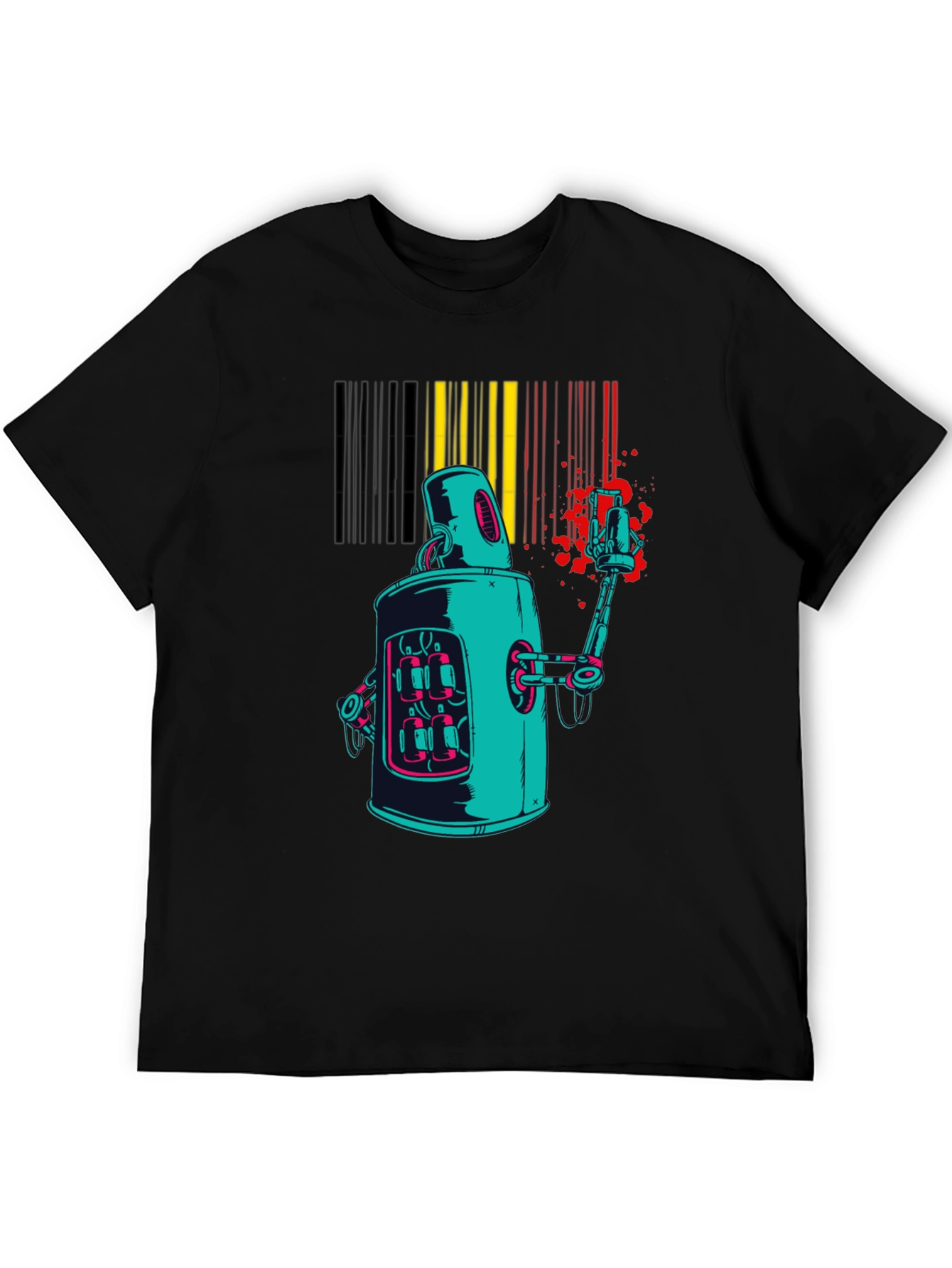 Black Retro Robot Graphic Print Black T-Shirt view 5