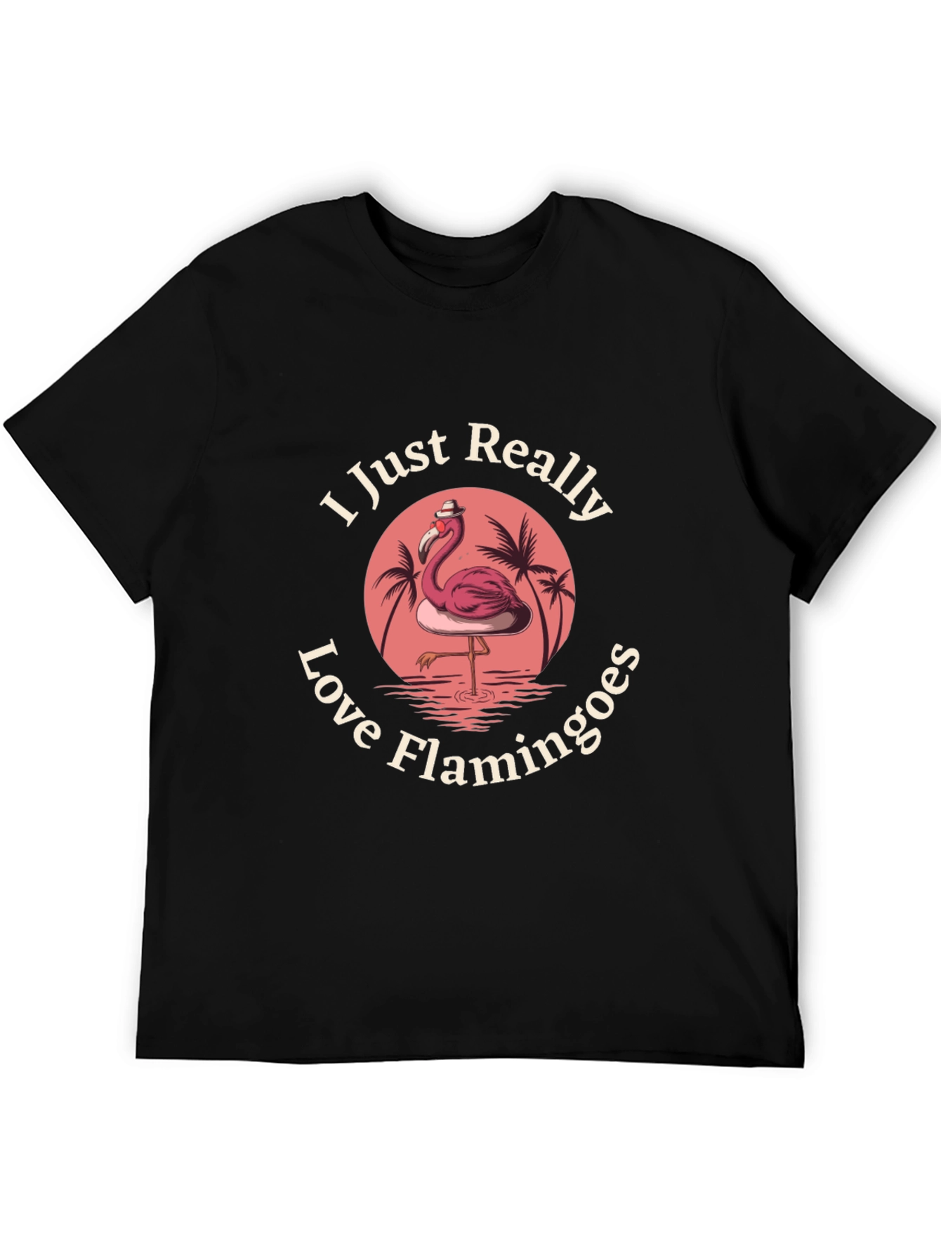 Black I Just Really Love Flamingoes Graphic T-Shirt view 5