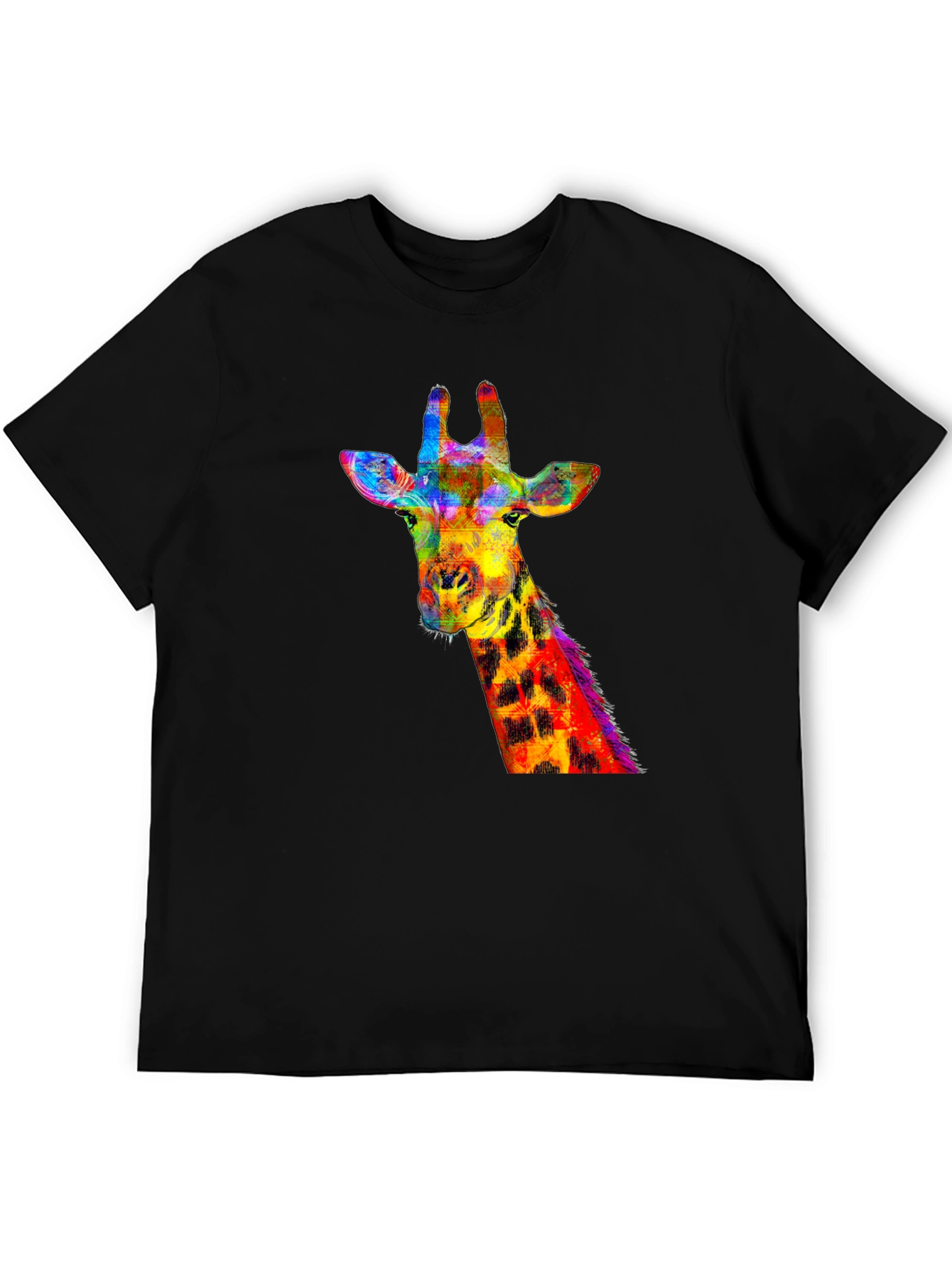 Black Vibrant Giraffe Graphic Tee - Stylish Black T-Shirt view 5