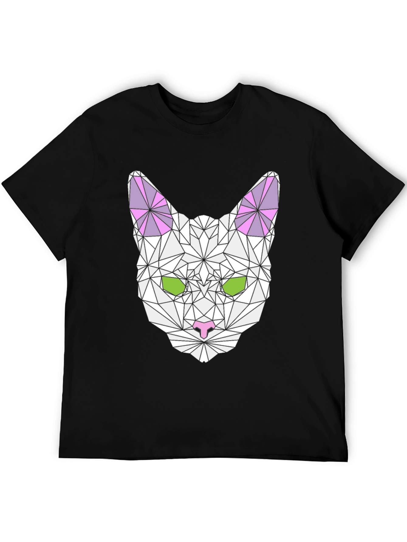 Black Geometric Cat Tee - Stylish Black T-Shirt view 5