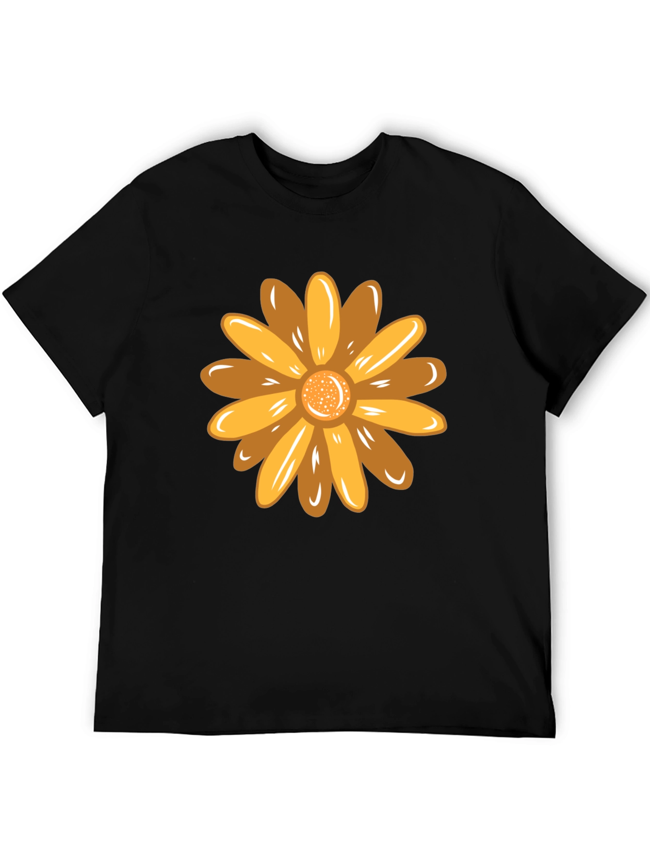 Black Golden Flower Graphic Black T-Shirt view 5