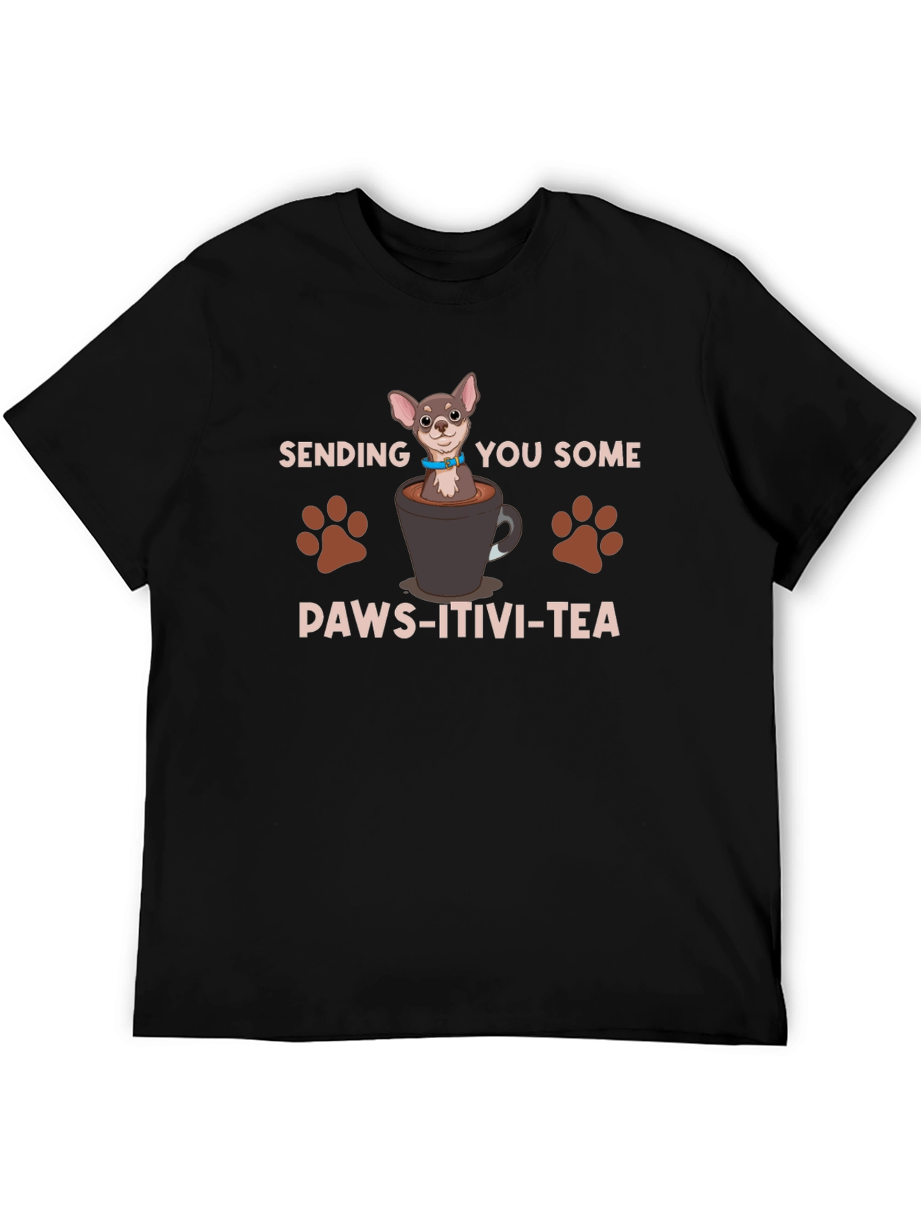 Black Paws-itivity T-Shirt - Chihuahua in a Cup Design view 5