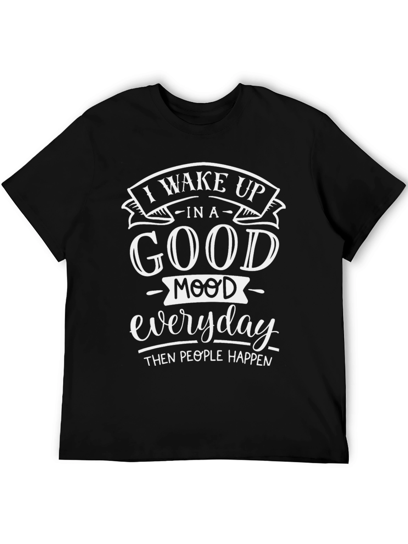 Black Good Mood Graphic Tee - Black Cotton Casual T-Shirt view 5
