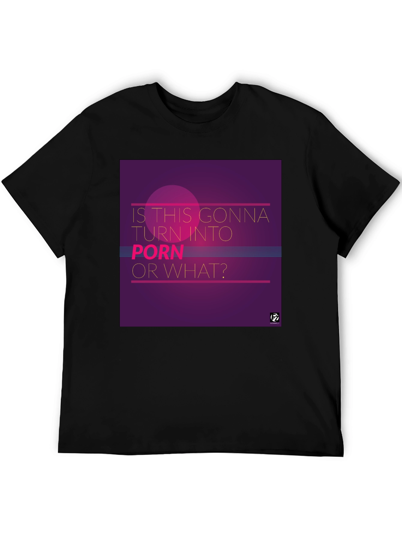 Black Retro "Porn?" Graphic Tee - Black Cotton Blend T-Shirt view 5
