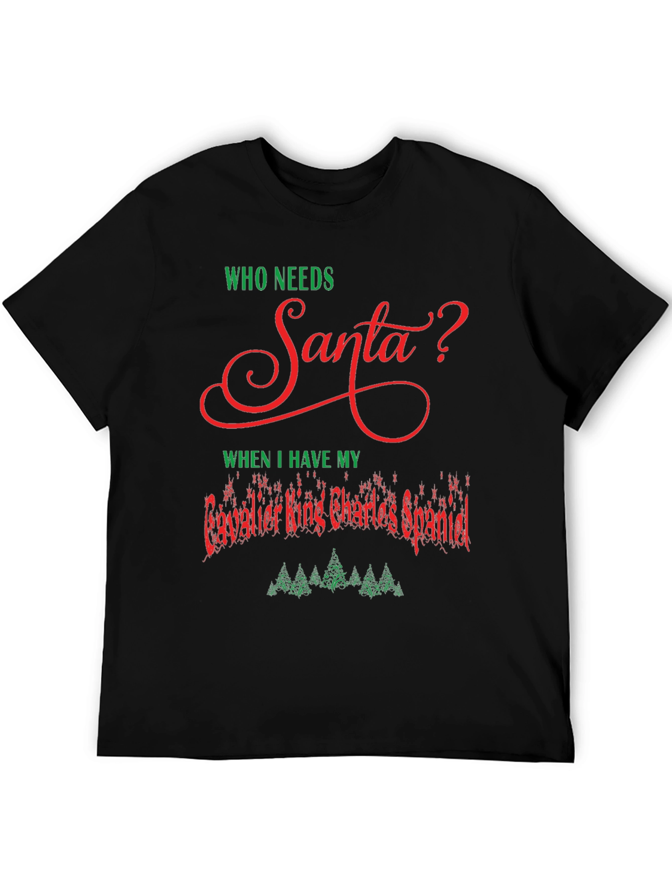 Black Cavalier King Charles Spaniel Santa T-Shirt view 5