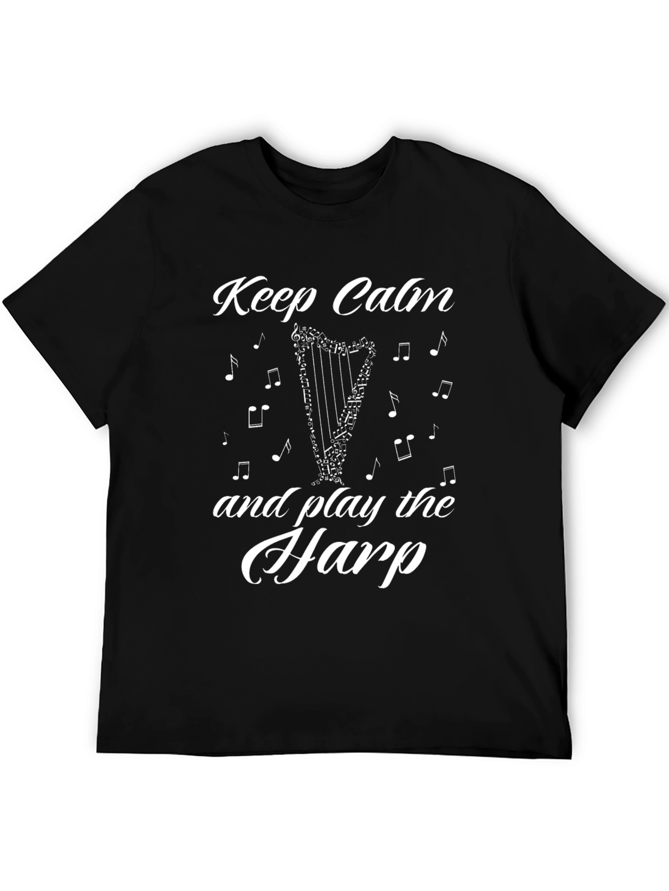 Black Keep Calm and Play the Harp T-Shirt - Black view 5