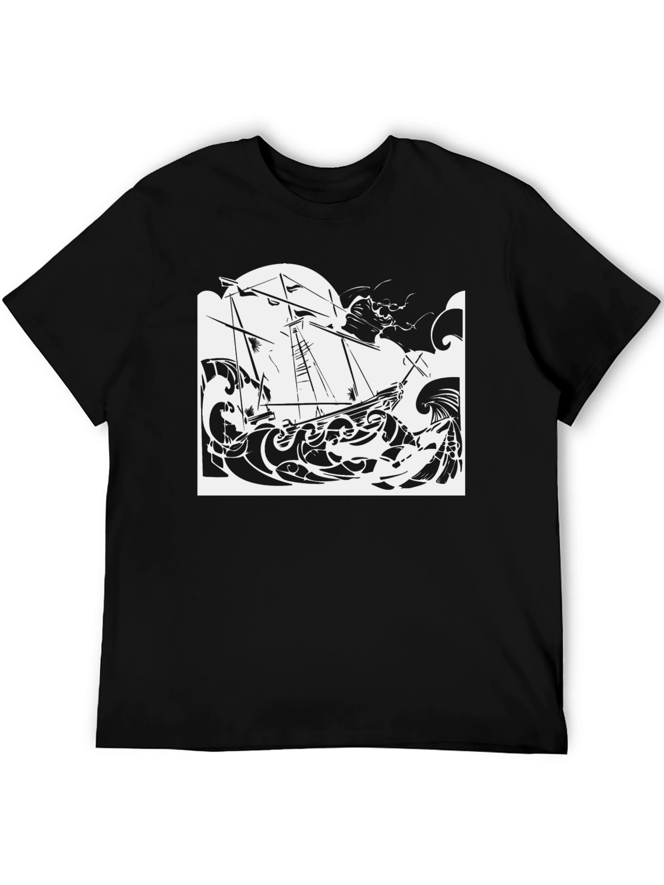 Black Nautical Ship T-Shirt Black Cotton Tee view 5