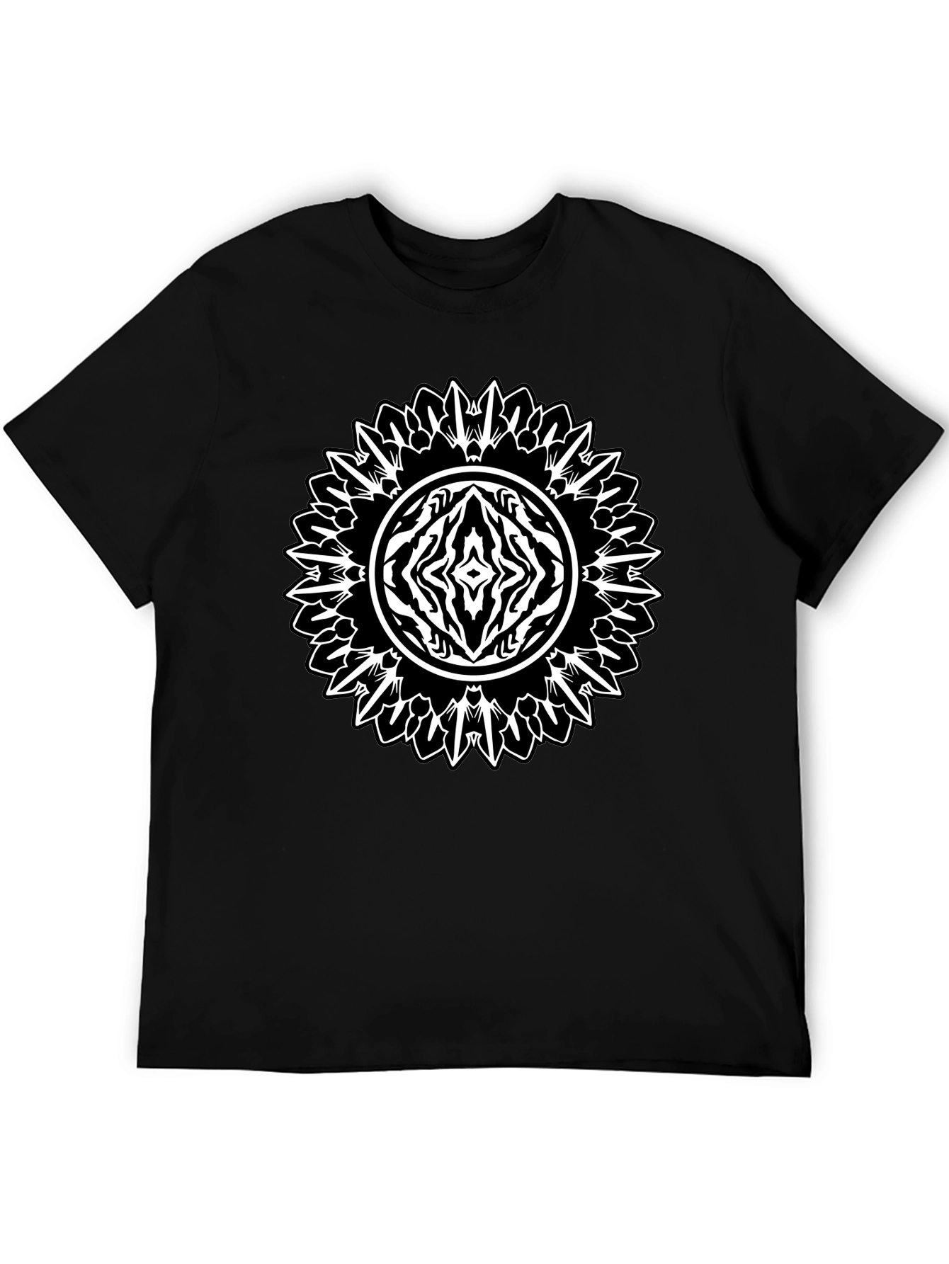 Black Geometric Mandala Graphic Tee - Black Cotton Casual Shirt view 5