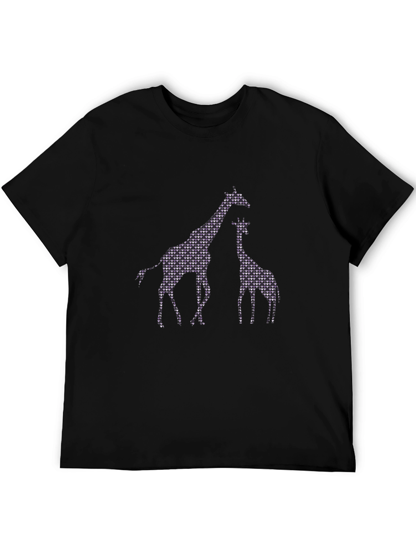 Black Giraffe Heart Patterned Black T-Shirt view 5