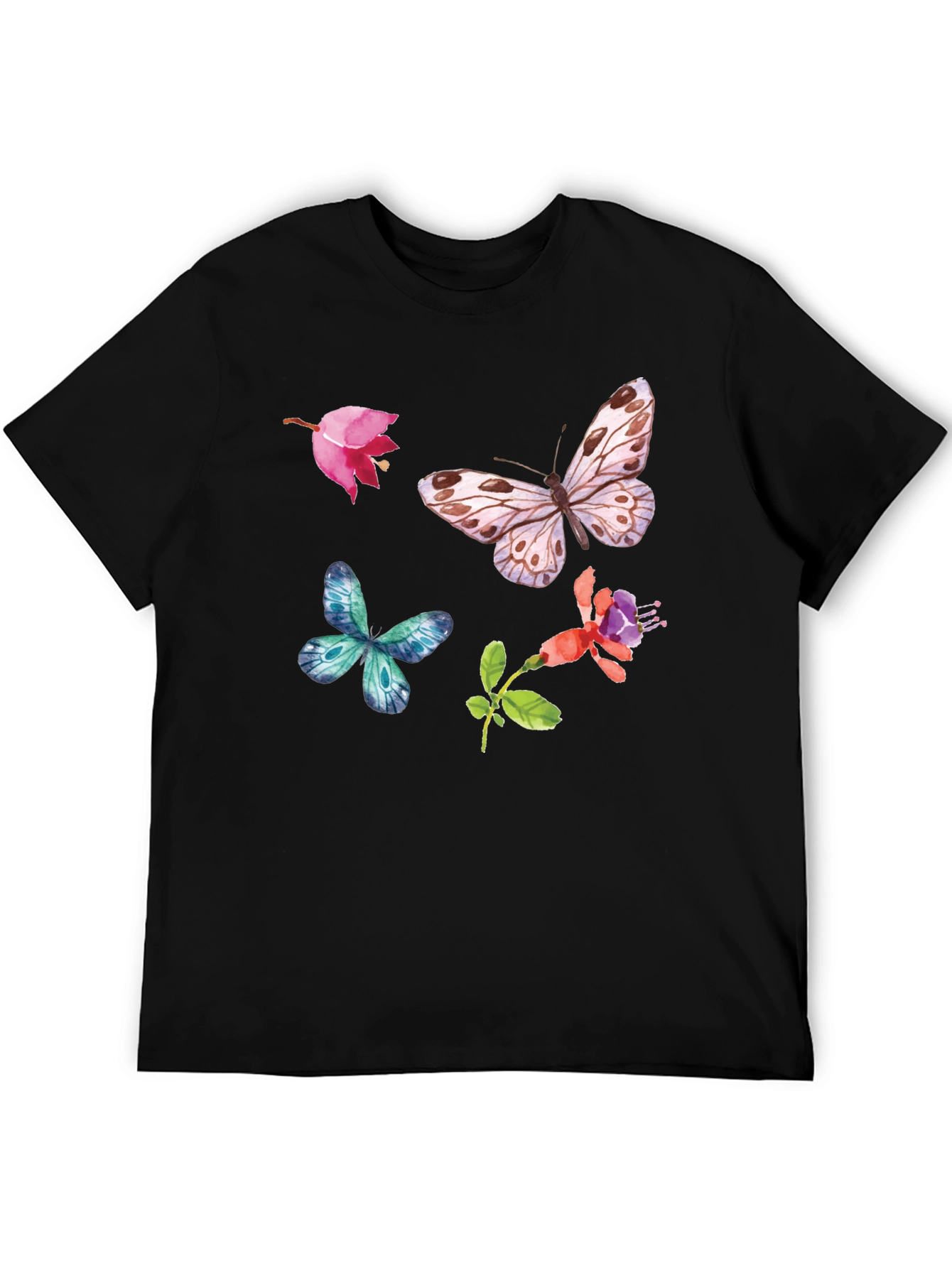 Black Floral Butterfly Graphic Tee - Black Casual Top view 5