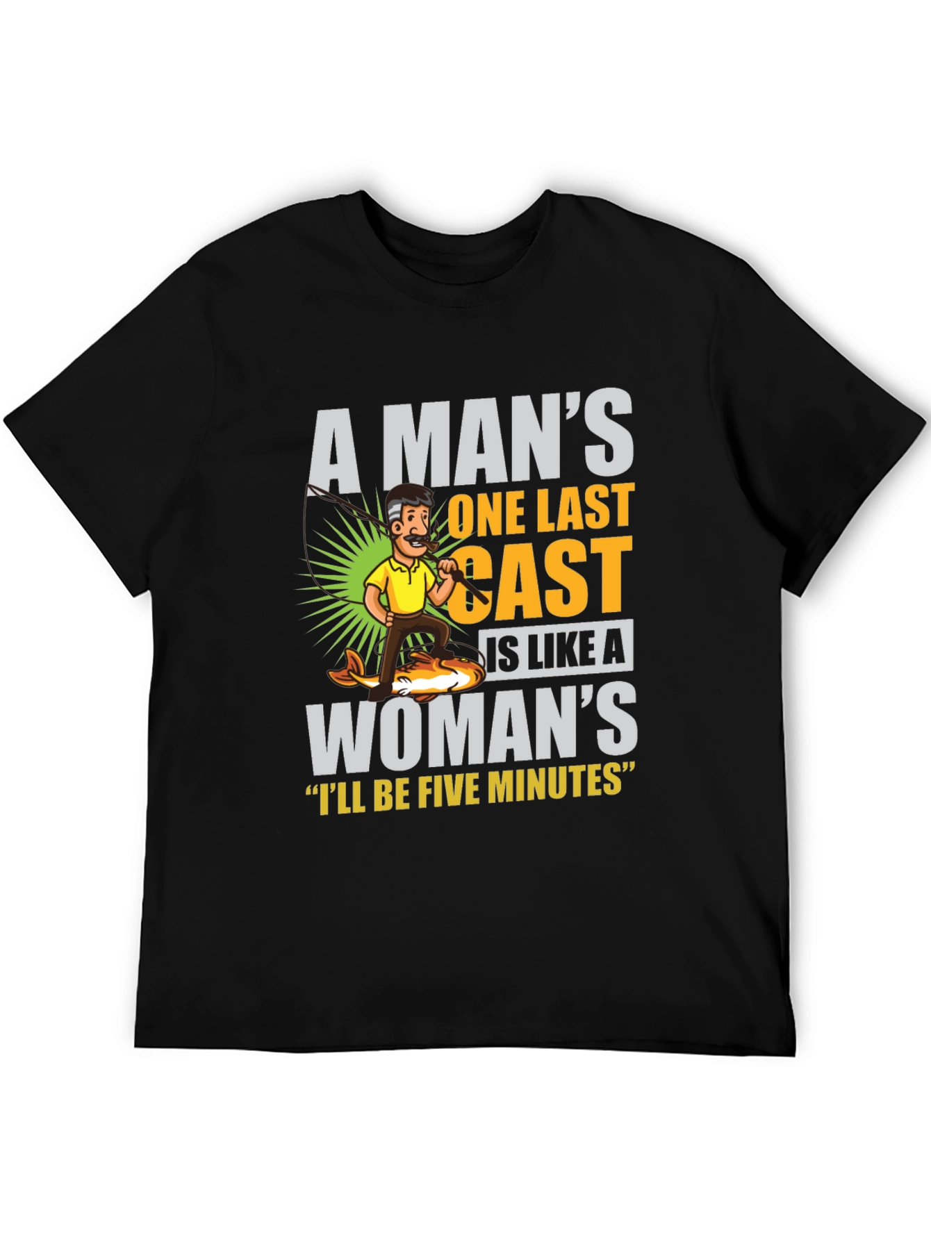 Black Funny Fishing T-Shirt: A Man's One Last Cast view 5