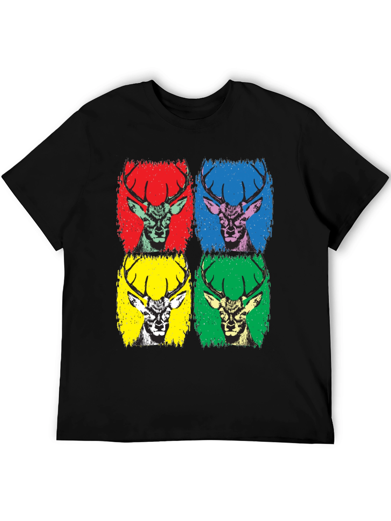 Black Pop Art Deer Graphic Tee - Black Cotton T-Shirt view 5