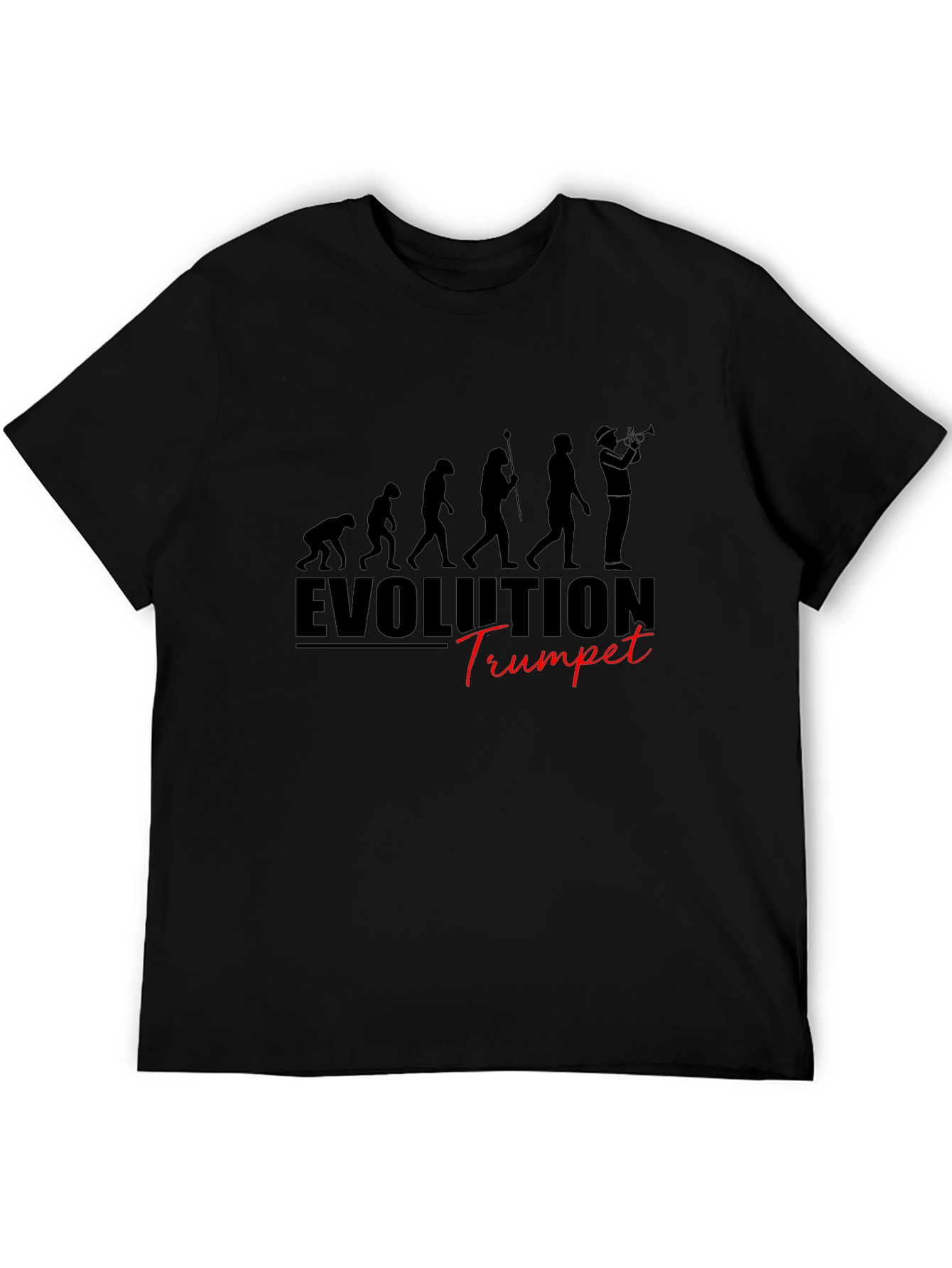 Black Evolution of Trumpet Player Black T-Shirt view 5