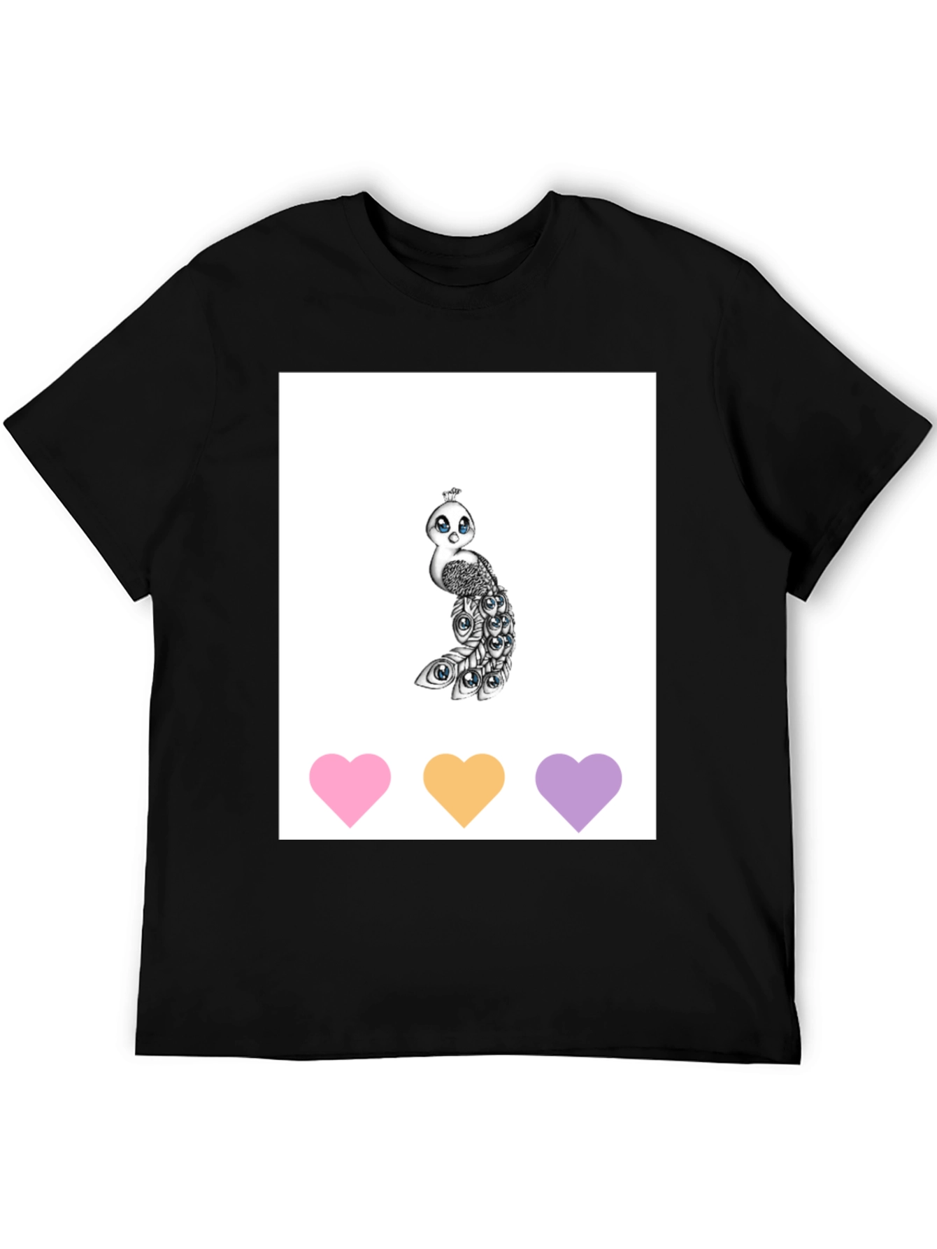 Black Cute Peacock Graphic Tee - Unisex Black T-Shirt view 5