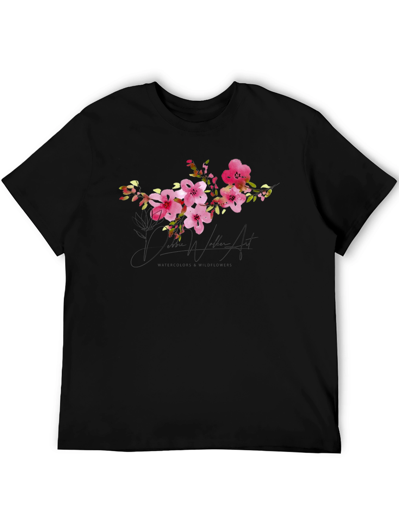 Black Floral Watercolor Art T-Shirt - Unique Design view 5