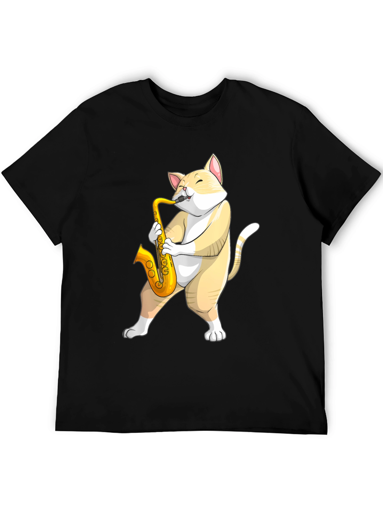 Black Cat Saxophone T-Shirt - Musical Animal Tee view 5
